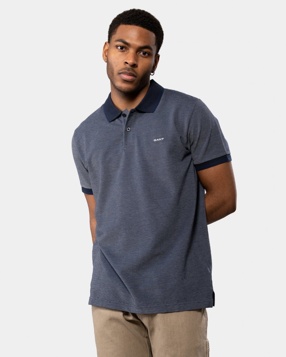 GANT Mens 4-Col Oxford Short Sleeve Pique Polo - 423 Persian Blue - Image 3