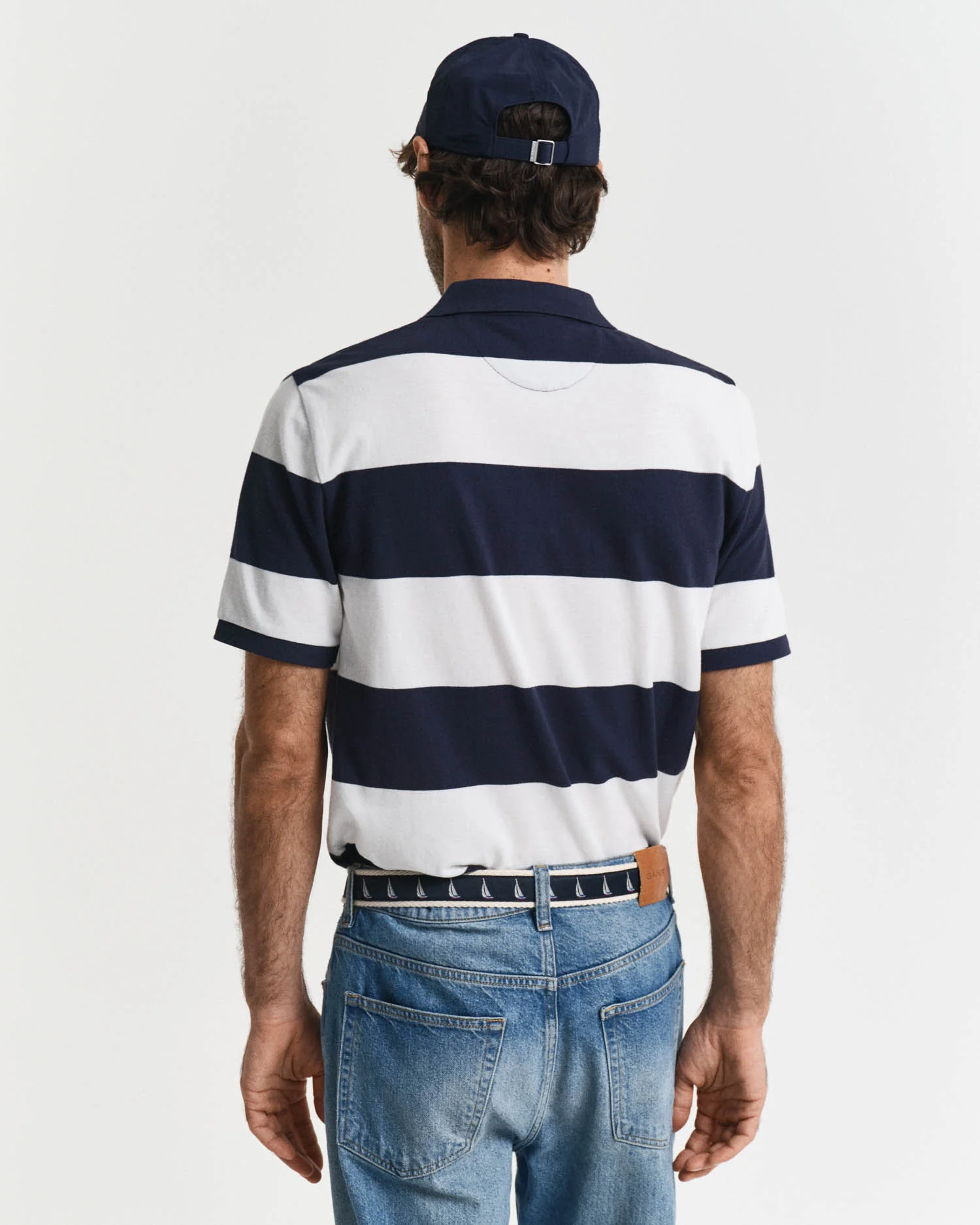 GANT Mens Block Stripe Polo - 433 Evening Blue - Image 2