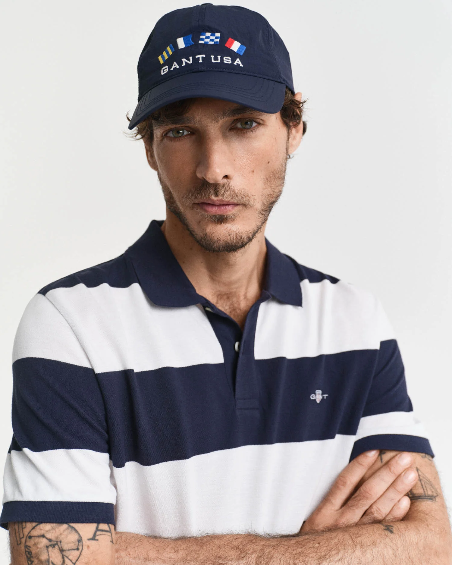 GANT Mens Block Stripe Polo - 433 Evening Blue - Image 3