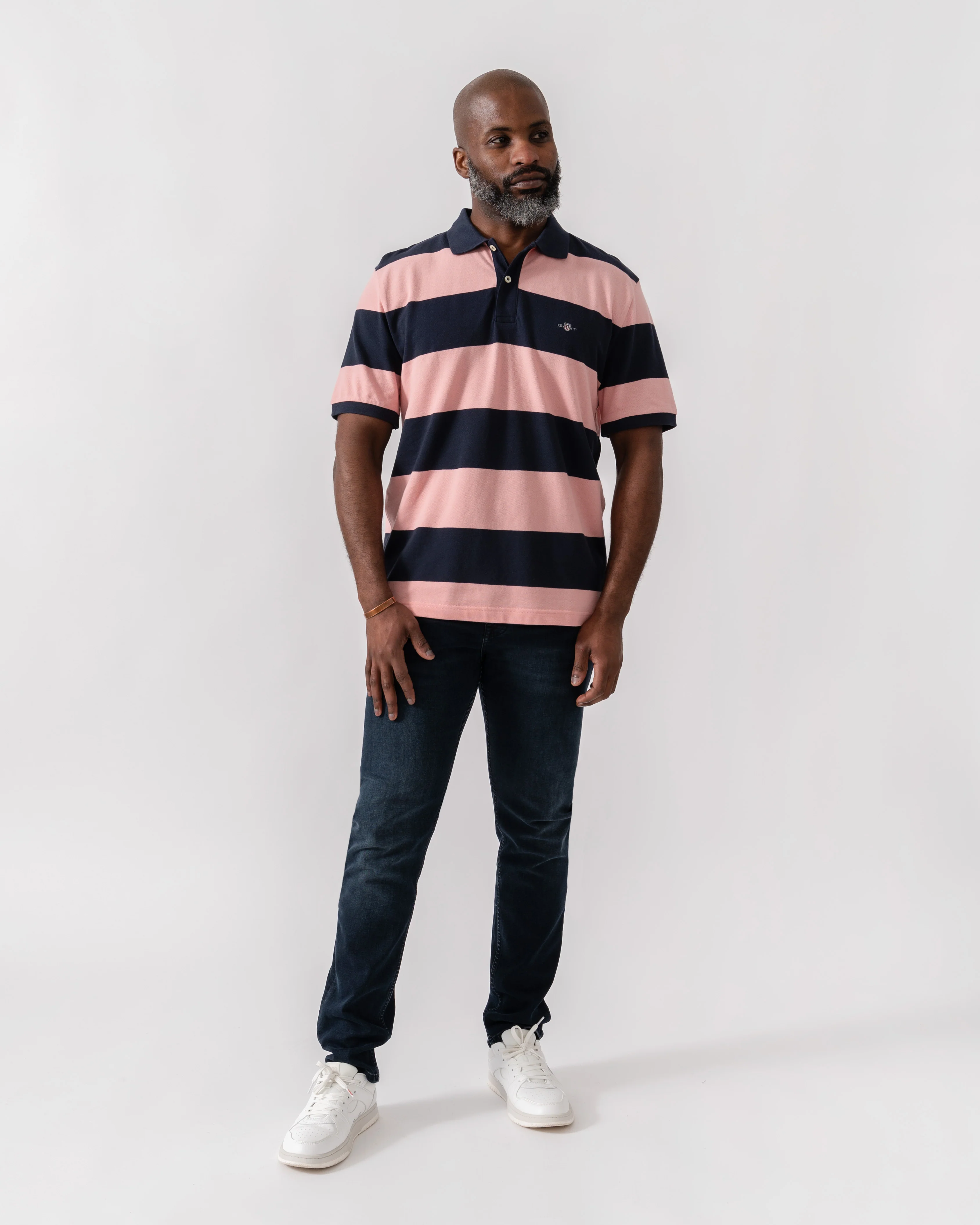 GANT Mens Block Stripe Polo - 671 Bubblegum Pink - Image 2