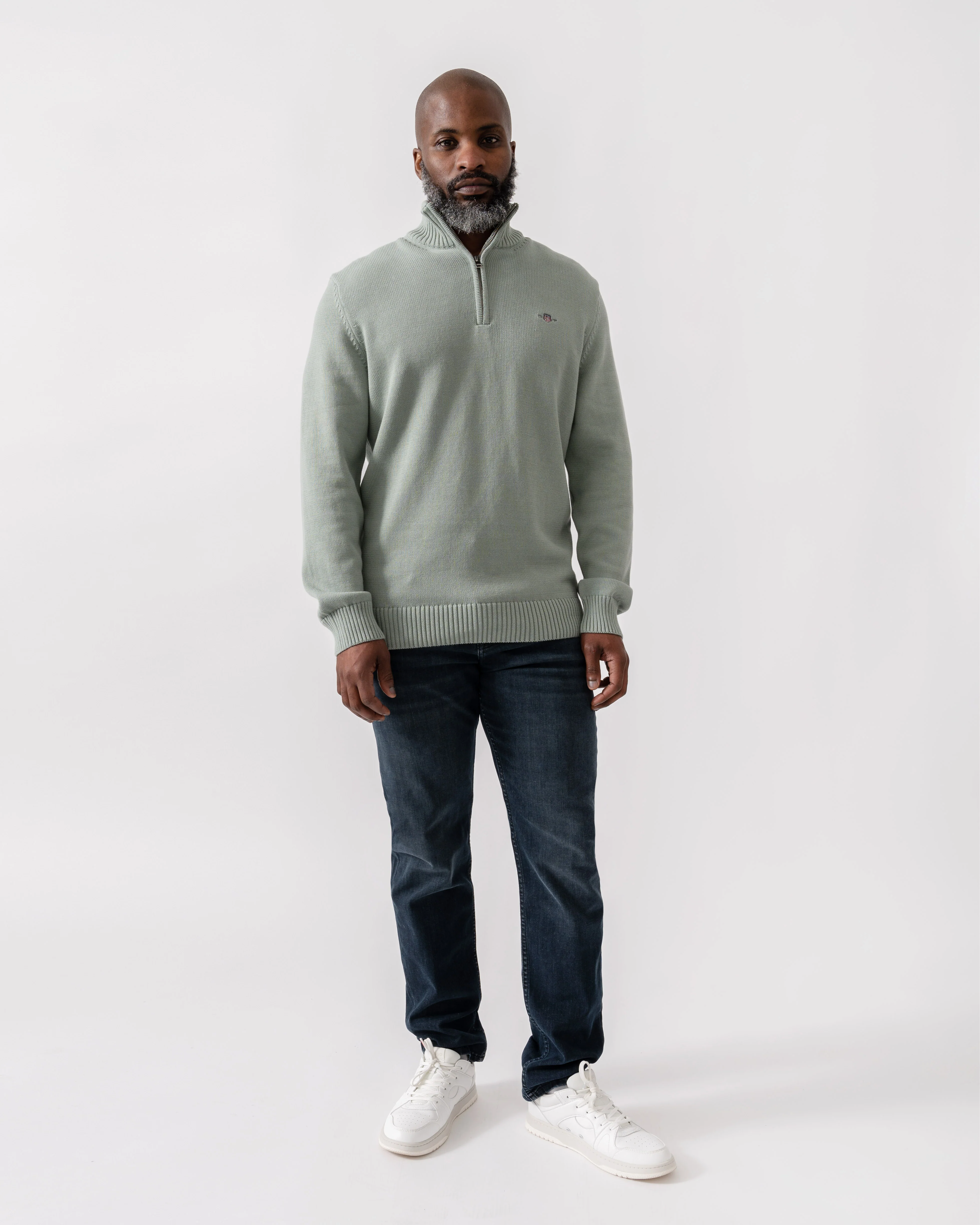 GANT Mens Casual Cotton Half Zip Jumper - 10 Ceramic Grey - Image 2