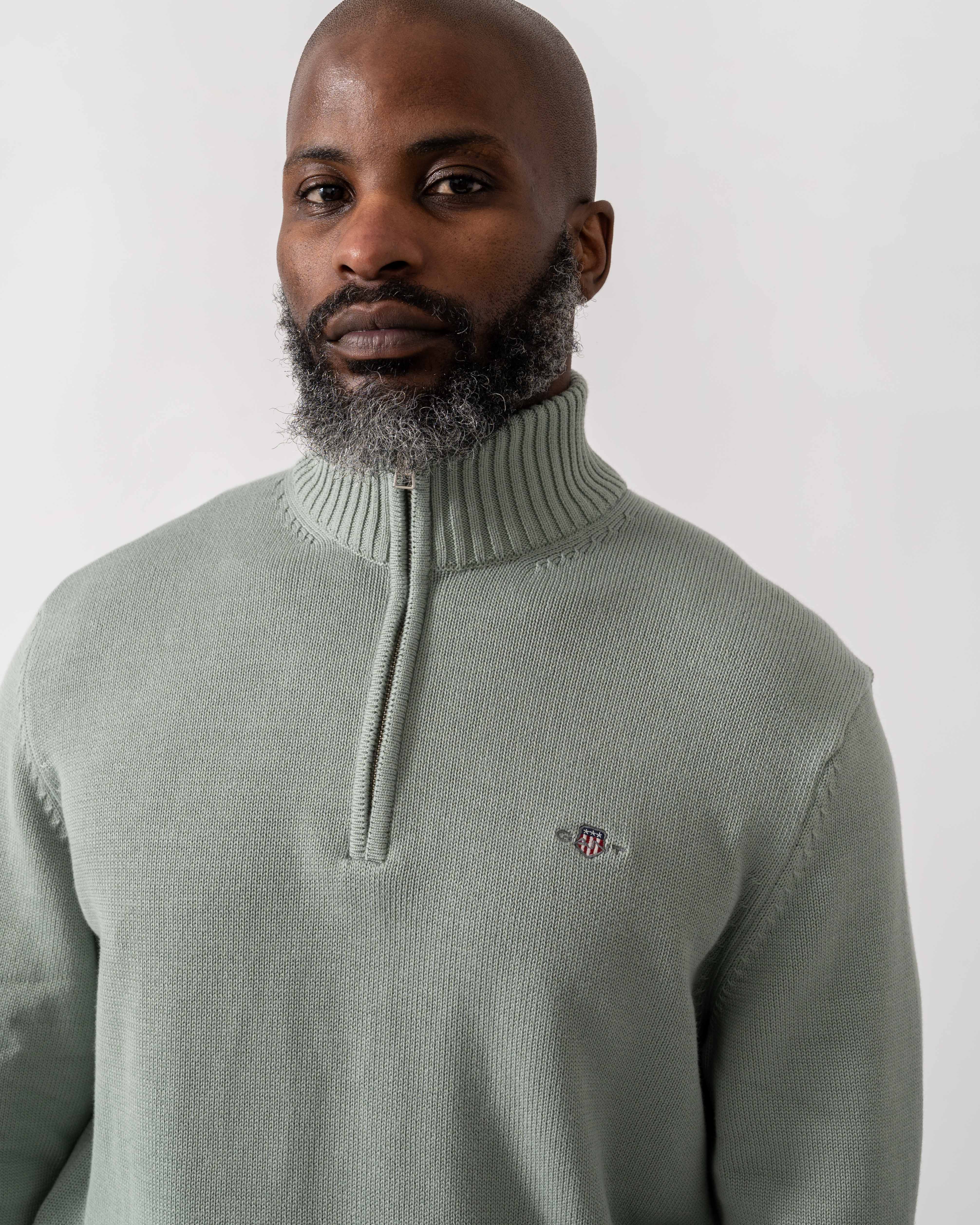 GANT Mens Casual Cotton Half Zip Jumper - 10 Ceramic Grey - Image 3