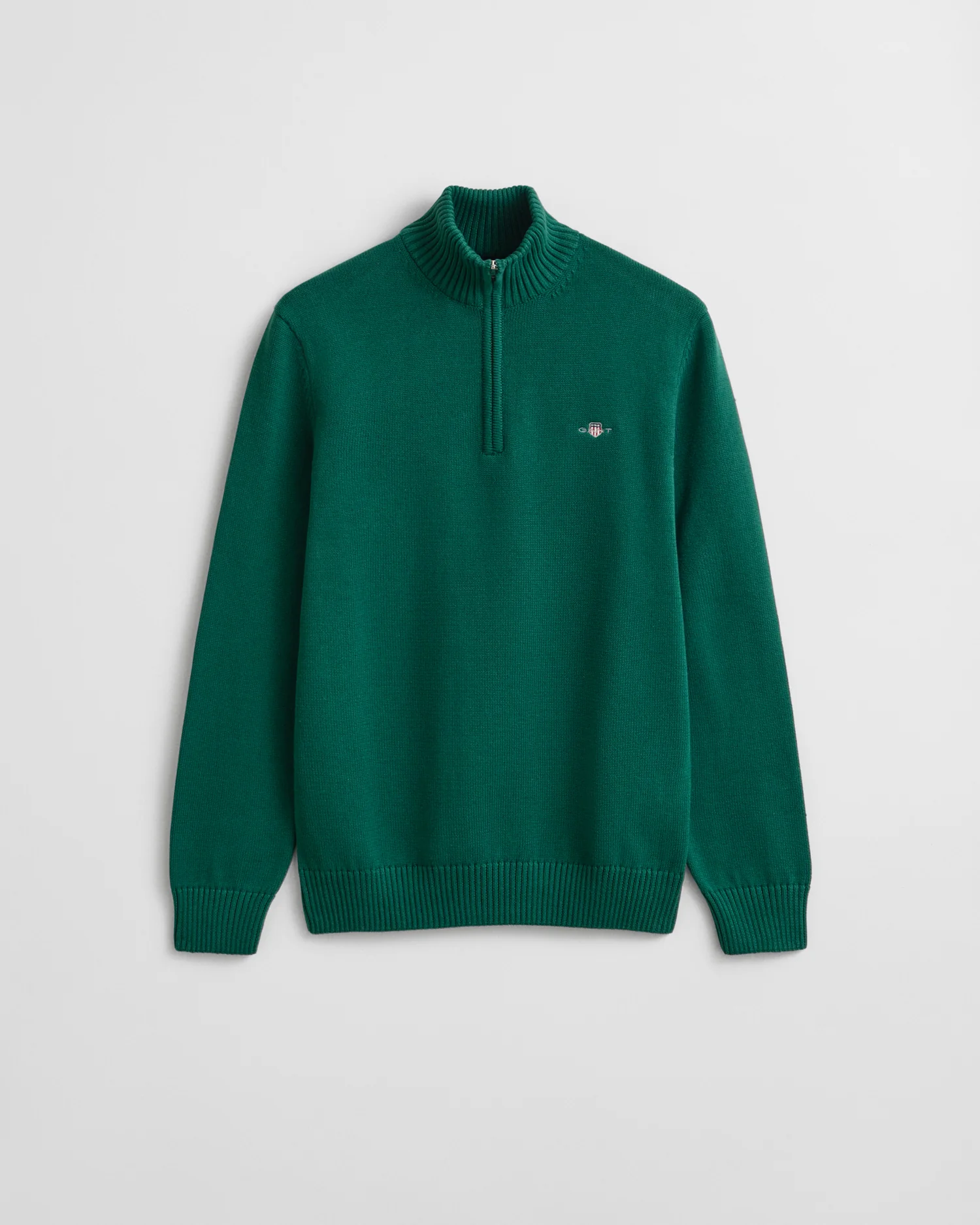 GANT Mens Casual Cotton Half Zip Jumper - 373 Deep Forest Green - Image 4