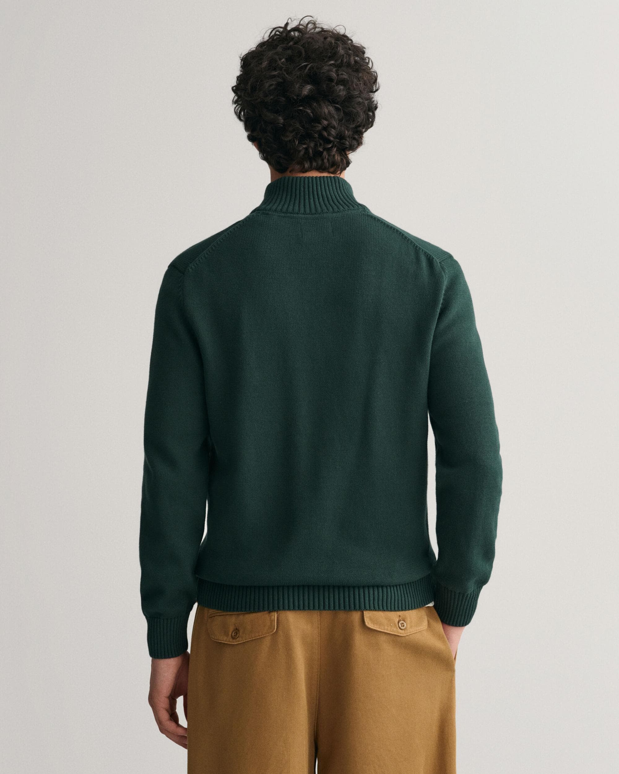 GANT Mens Casual Cotton Half Zip Jumper - 374 Tartan Green - Image 2