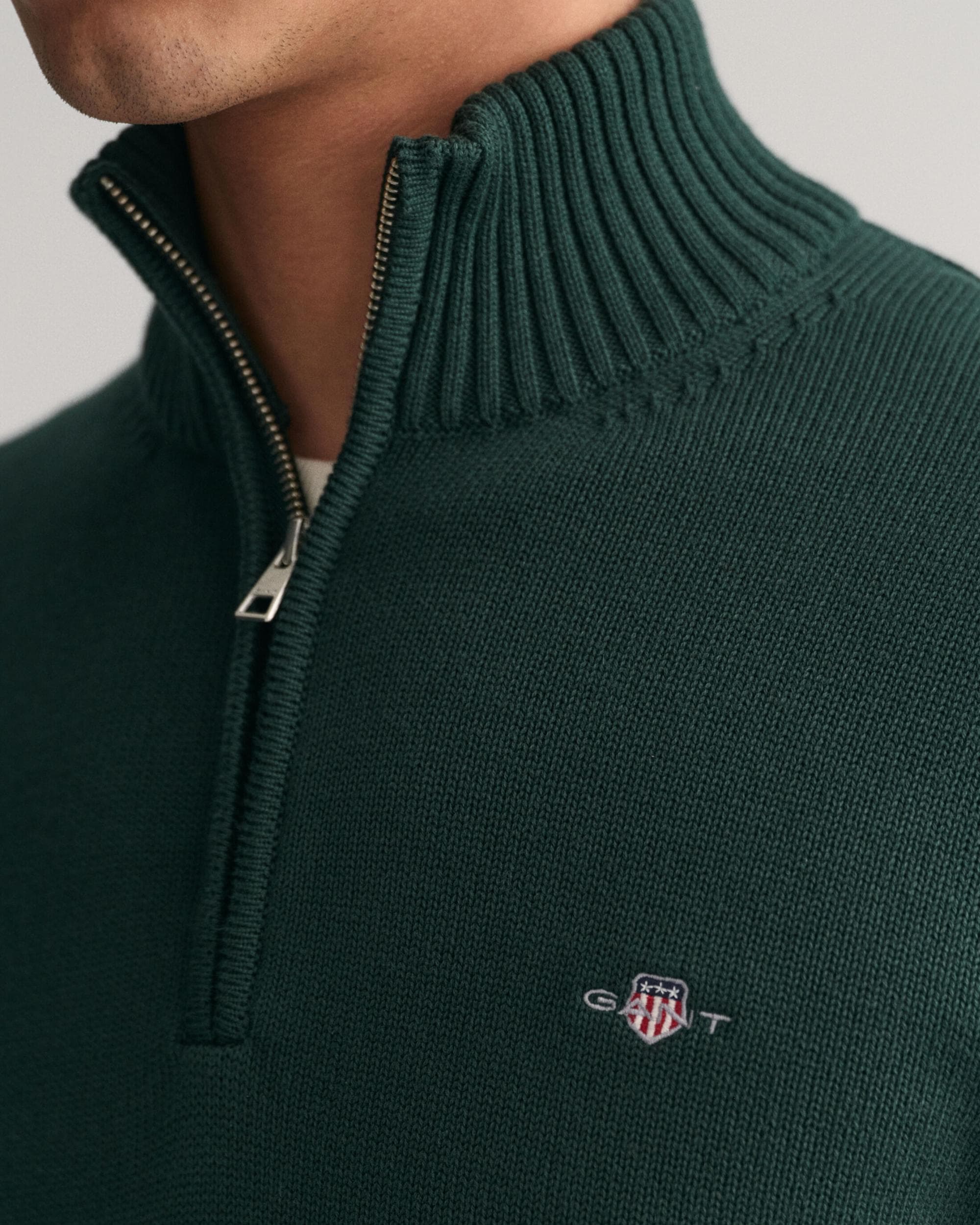 GANT Mens Casual Cotton Half Zip Jumper - 374 Tartan Green - Image 3