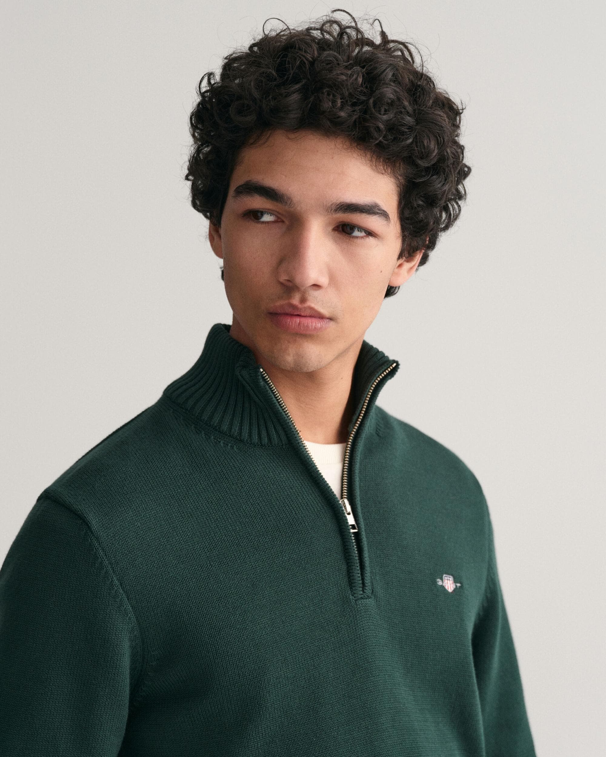 GANT Mens Casual Cotton Half Zip Jumper - 374 Tartan Green - Image 4