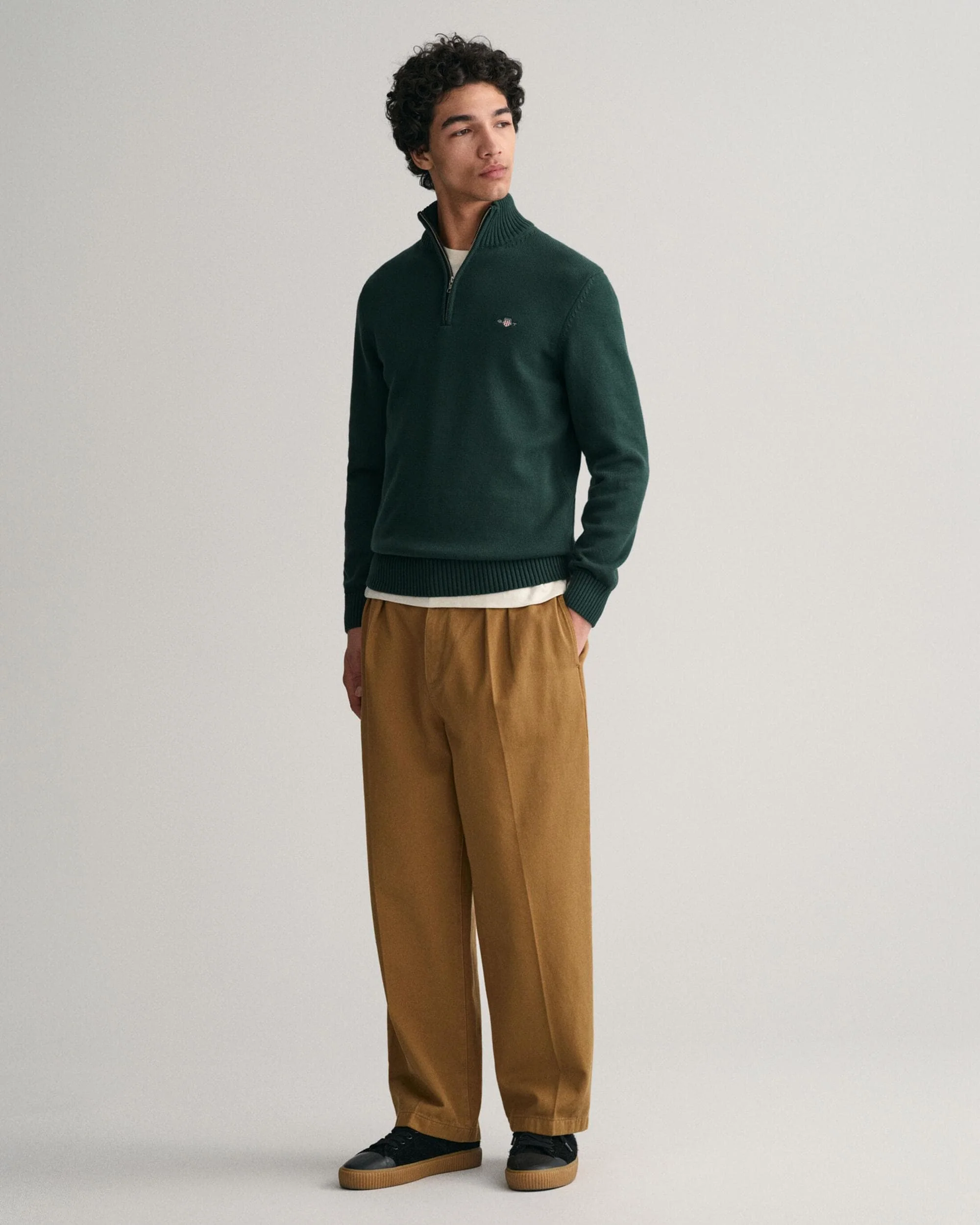 GANT Mens Casual Cotton Half Zip Jumper - 374 Tartan Green - Image 5