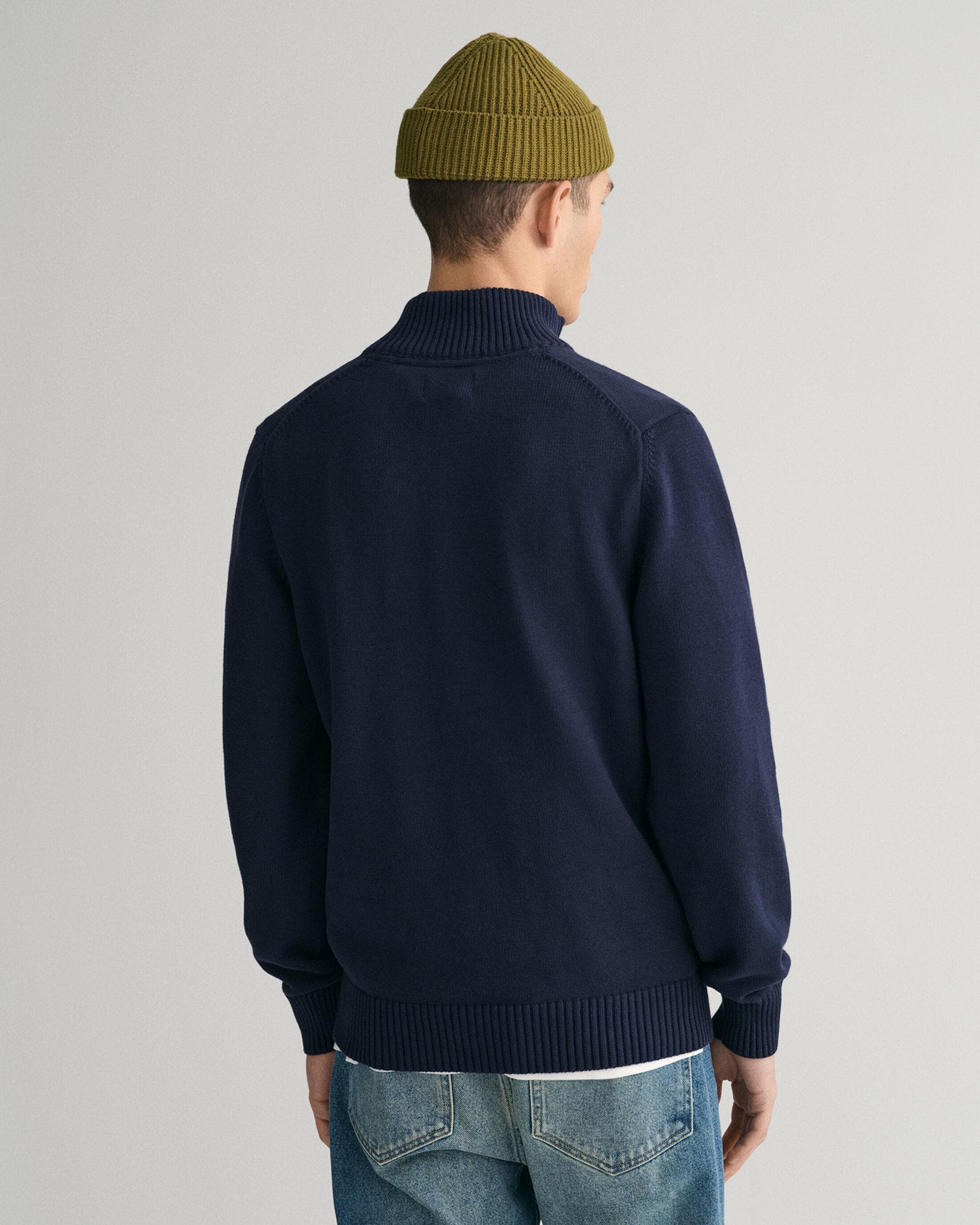 GANT Mens Casual Cotton Half Zip Jumper - 433 Evening Blue - Image 2