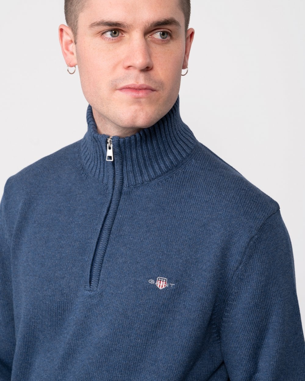GANT Mens Casual Cotton Half Zip Jumper - 902 Dark Jeansblue Melange - Image 2