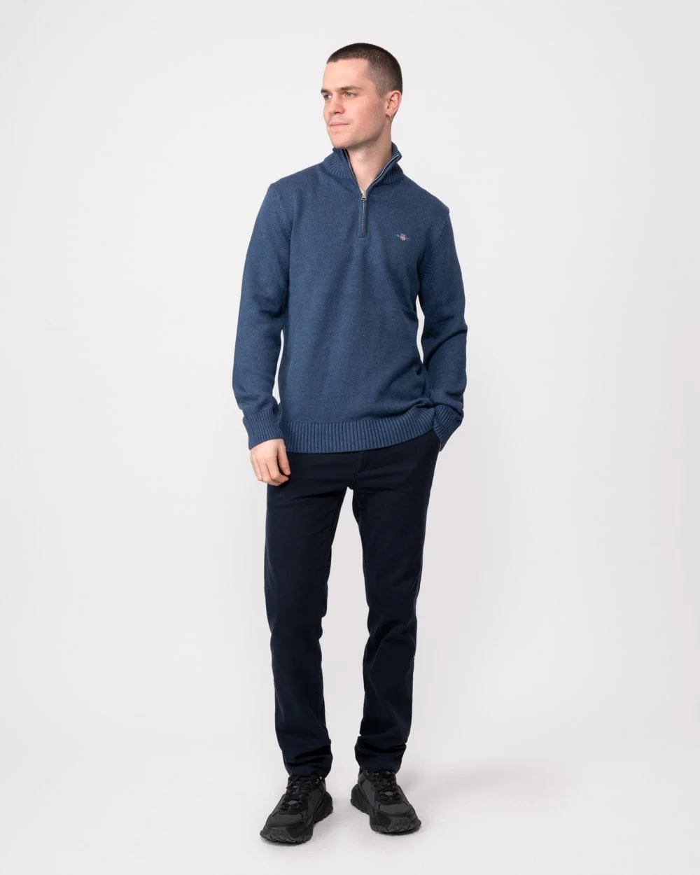 GANT Mens Casual Cotton Half Zip Jumper - 902 Dark Jeansblue Melange - Image 3