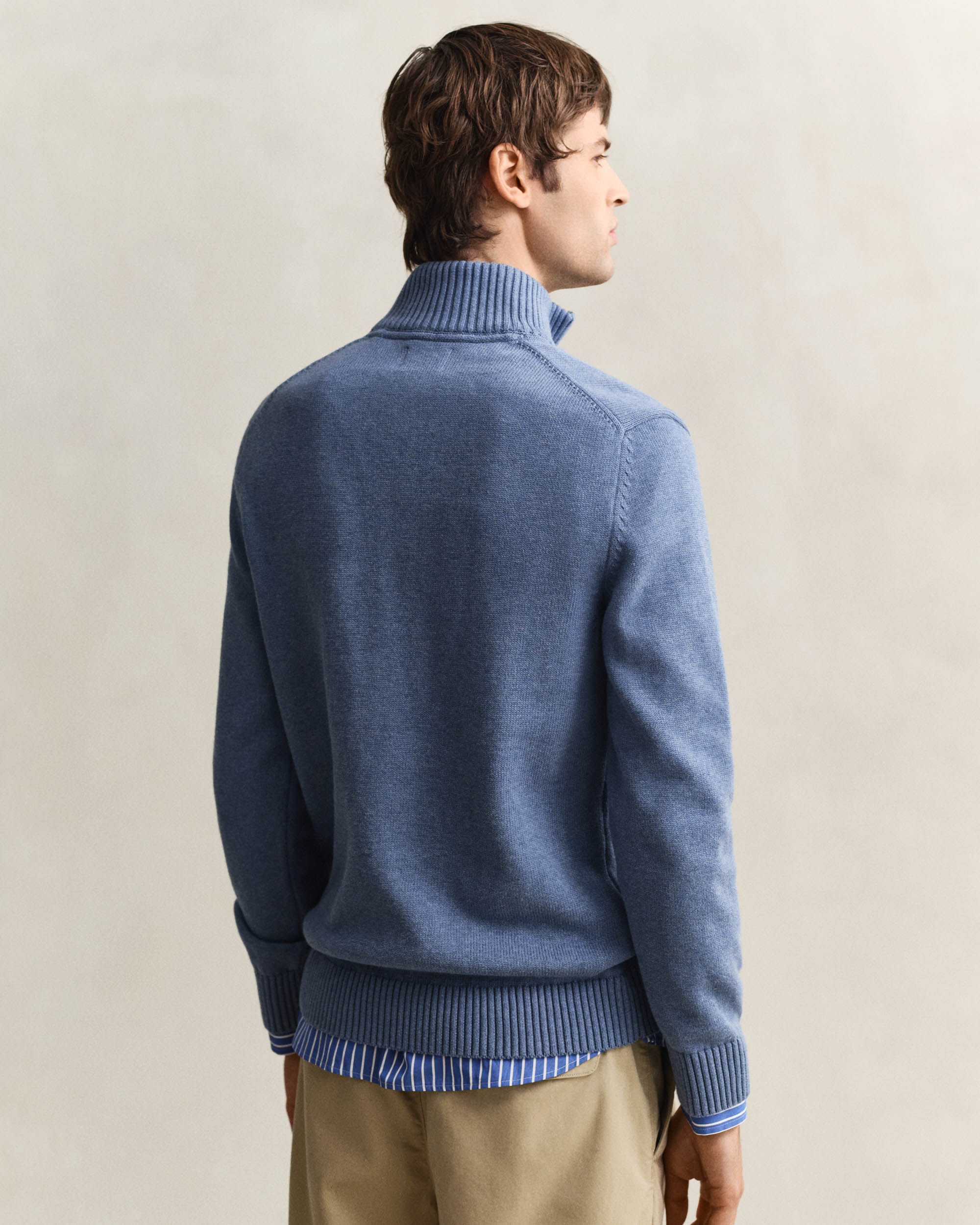 GANT Mens Casual Cotton Half Zip Jumper - 906 Denim Blue Melange - Image 3