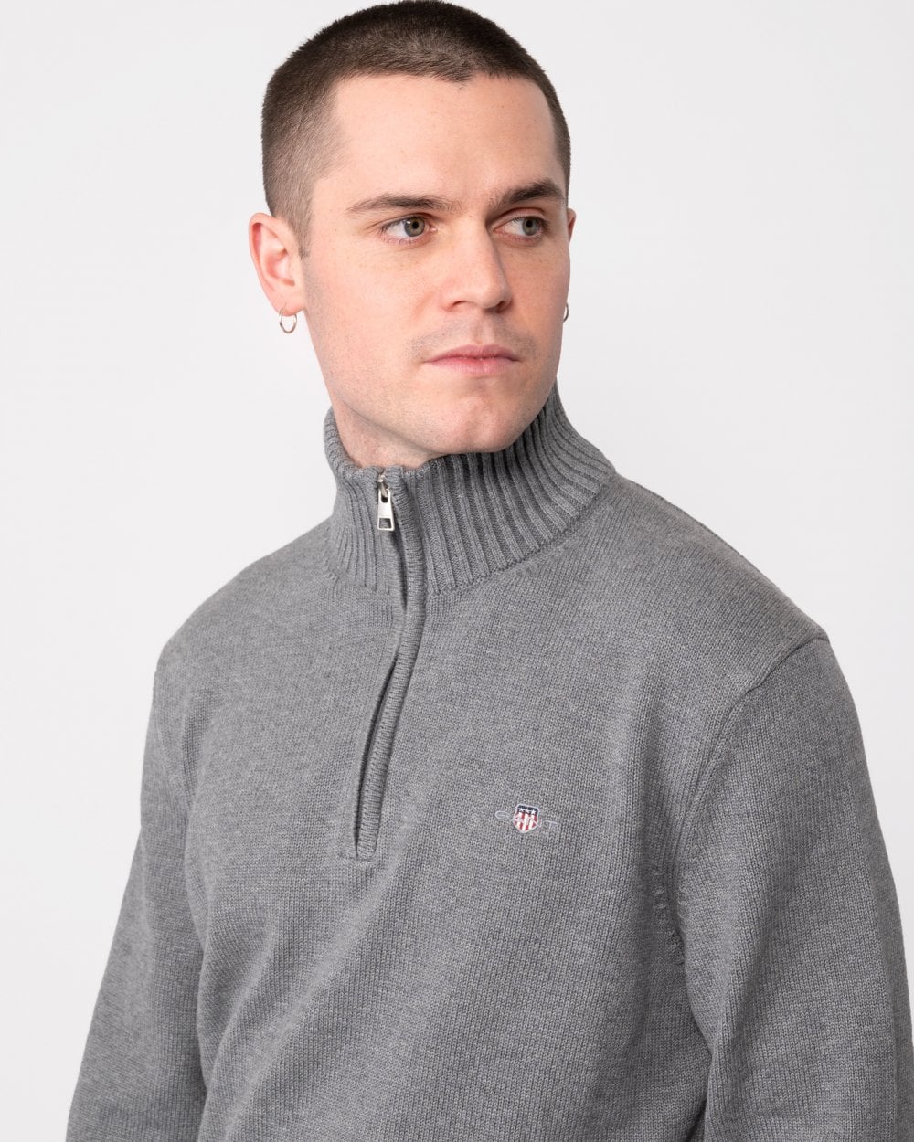 GANT Mens Casual Cotton Half Zip Jumper - 92 Dark Grey Melange - Image 2