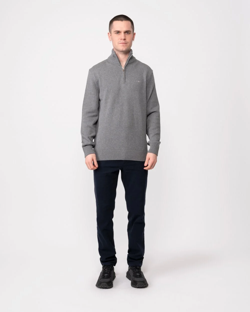 GANT Mens Casual Cotton Half Zip Jumper - 92 Dark Grey Melange - Image 3
