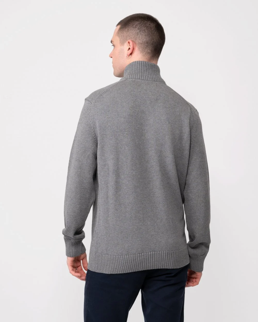 GANT Mens Casual Cotton Half Zip Jumper - 92 Dark Grey Melange - Image 4