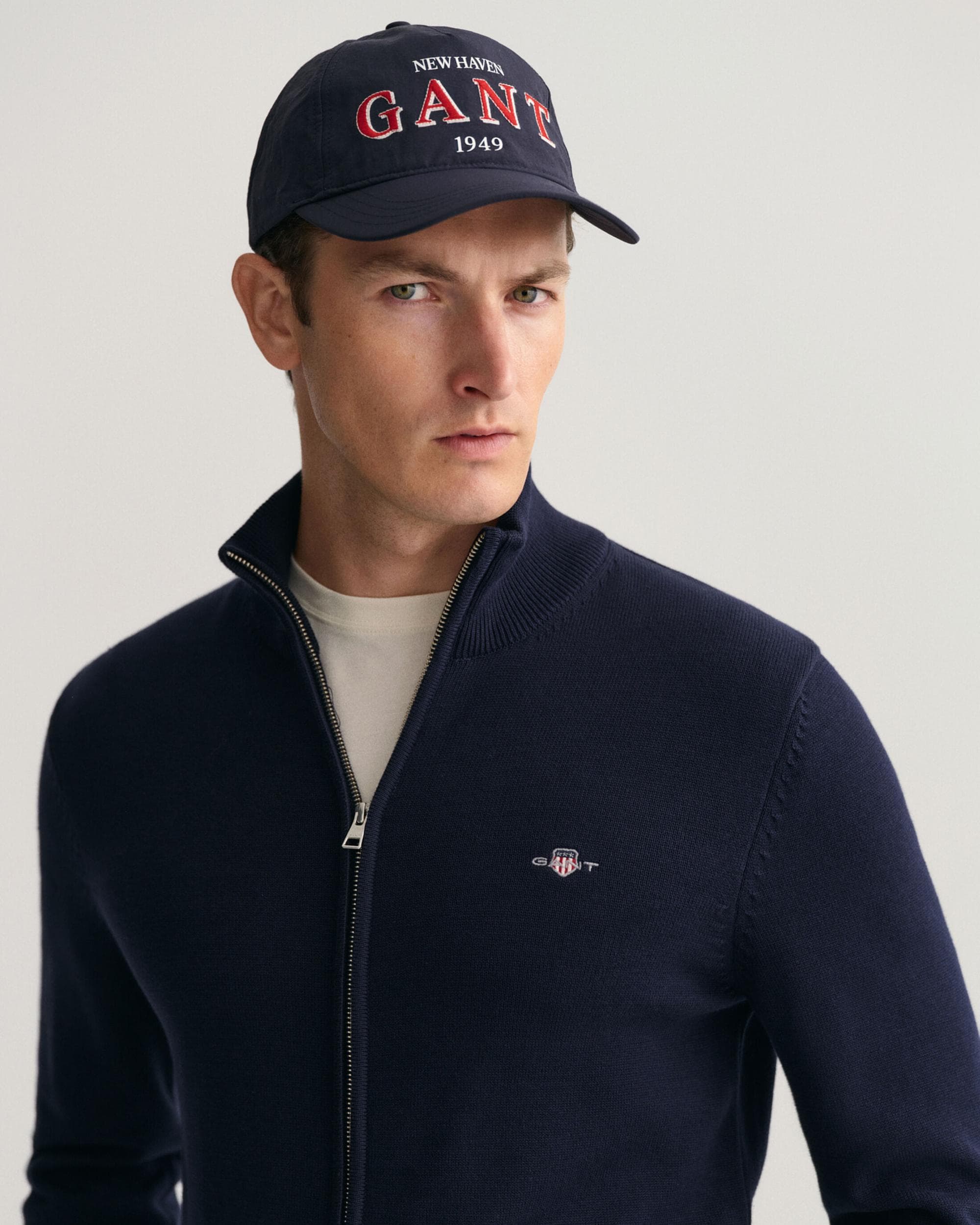 GANT Mens Casual Cotton Zip Cardigan - 433 Evening Blue - Image 3
