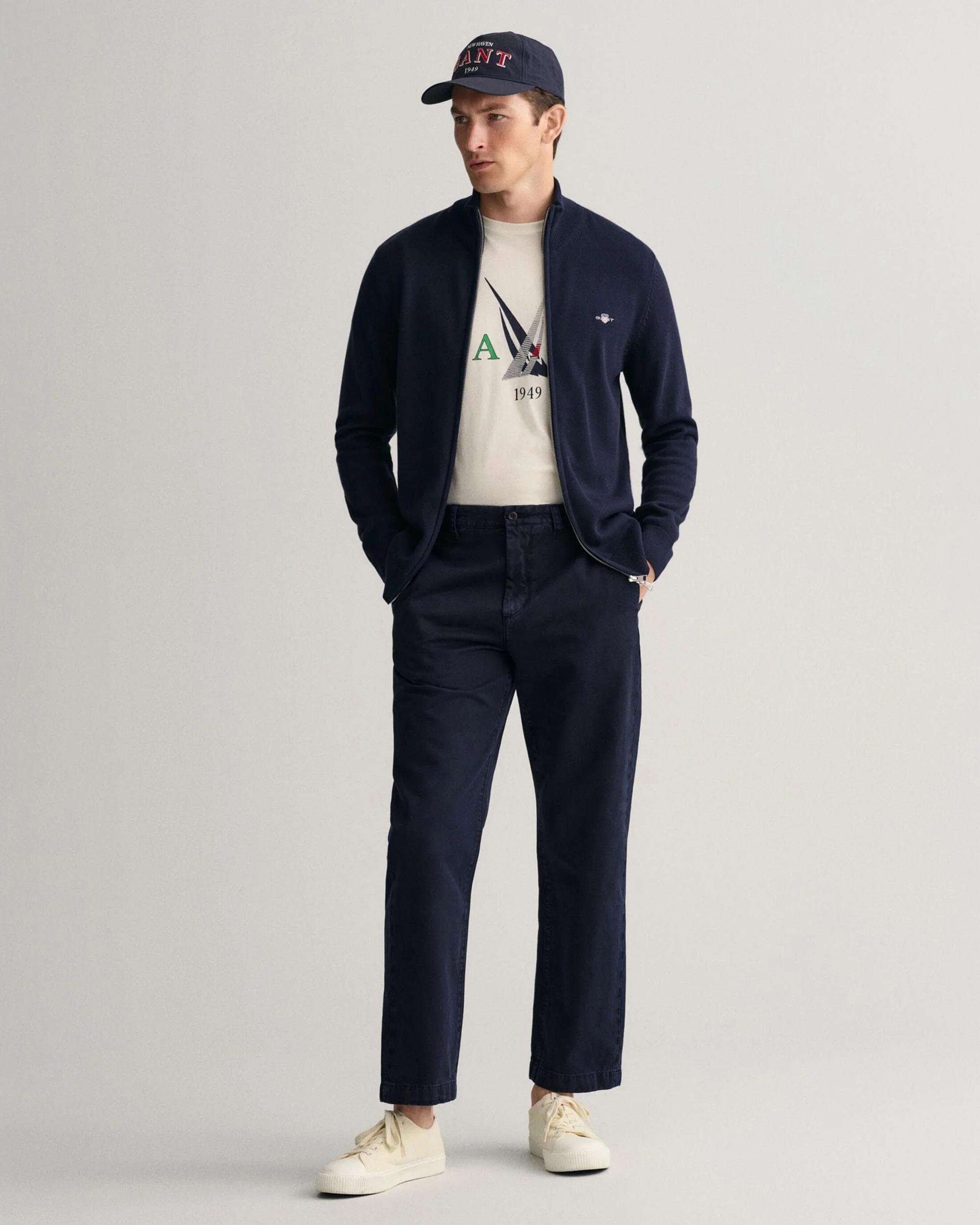 GANT Mens Casual Cotton Zip Cardigan - 433 Evening Blue - Image 4