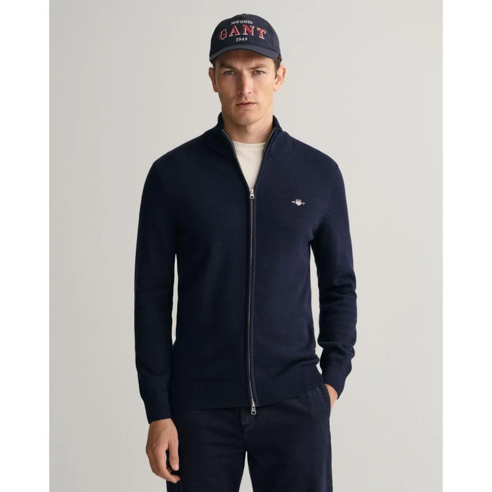 GANT Mens Casual Cotton Zip Cardigan - 433 Evening Blue - Image 5
