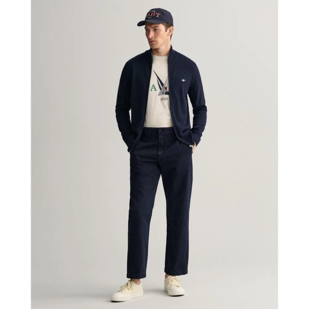 GANT Mens Casual Cotton Zip Cardigan - 433 Evening Blue - Image 6