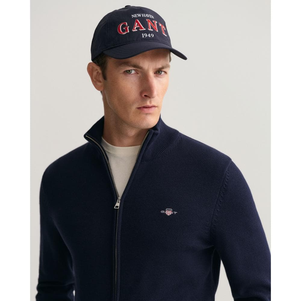 GANT Mens Casual Cotton Zip Cardigan - 433 Evening Blue - Image 7