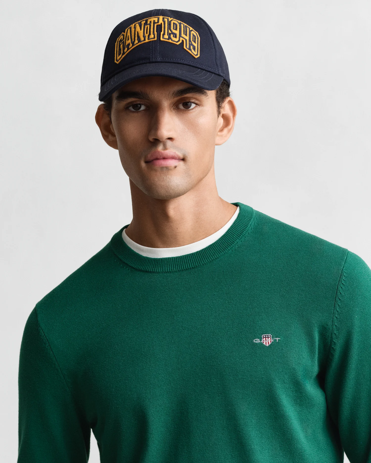 GANT Mens Classic Cotton Crew Neck Jumper - 373 Deep Forest Green - Image 2