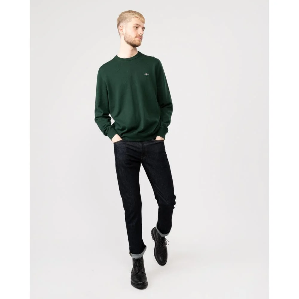 GANT Mens Classic Cotton Crew Neck Jumper - 374 Tartan Green - Image 4