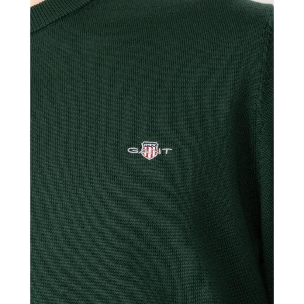 GANT Mens Classic Cotton Crew Neck Jumper - 374 Tartan Green - Image 5