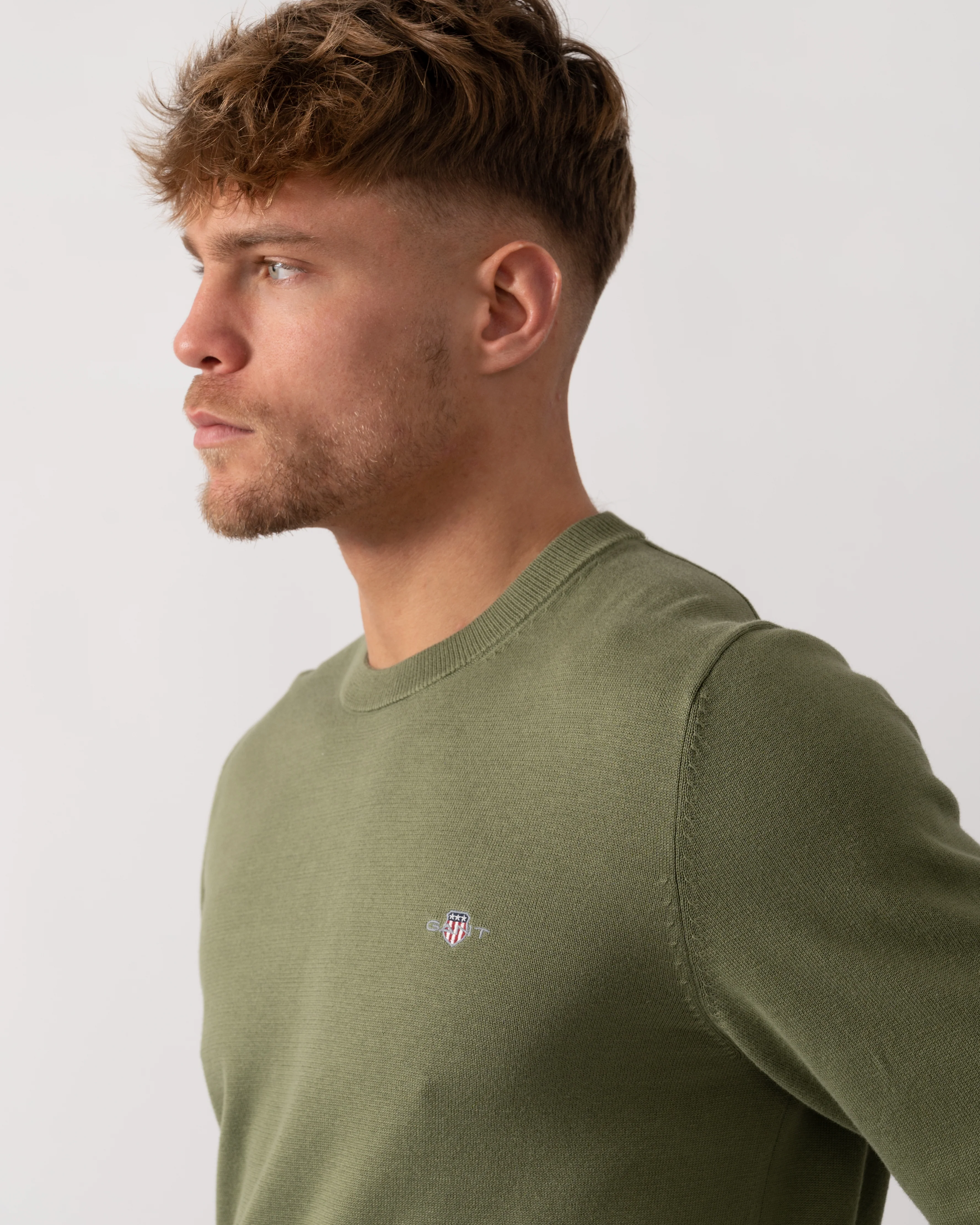 GANT Classic Cotton Crew Neck Jumper - 379 Dry Herb Green - Image 2