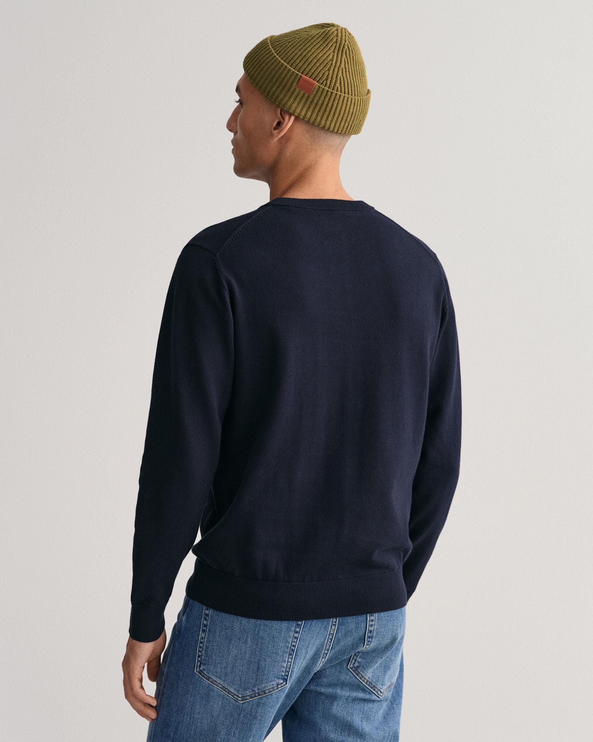 GANT Mens Classic Cotton Crew Neck Jumper - 433 Evening Blue - Image 3