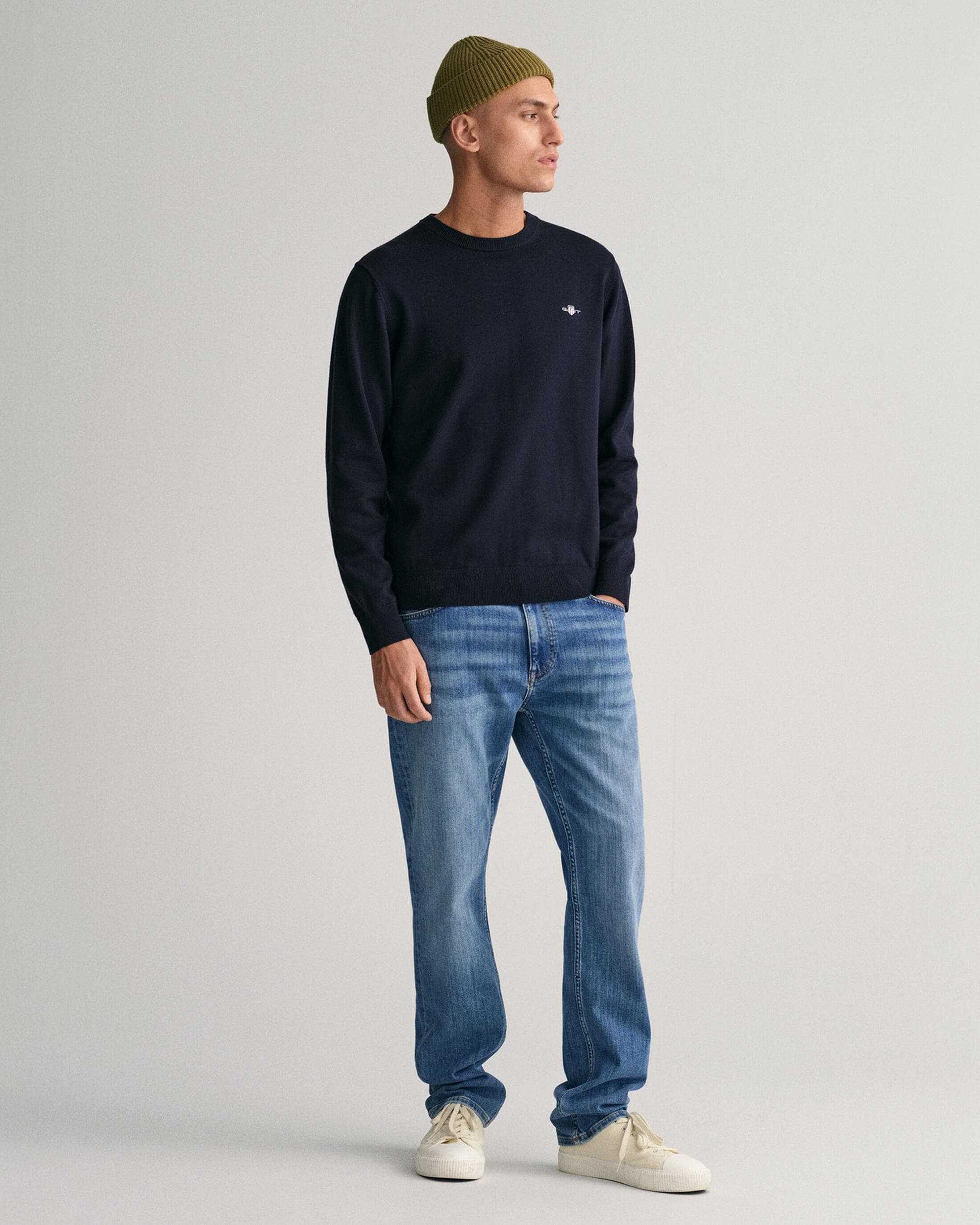 GANT Mens Classic Cotton Crew Neck Jumper - 433 Evening Blue - Image 4