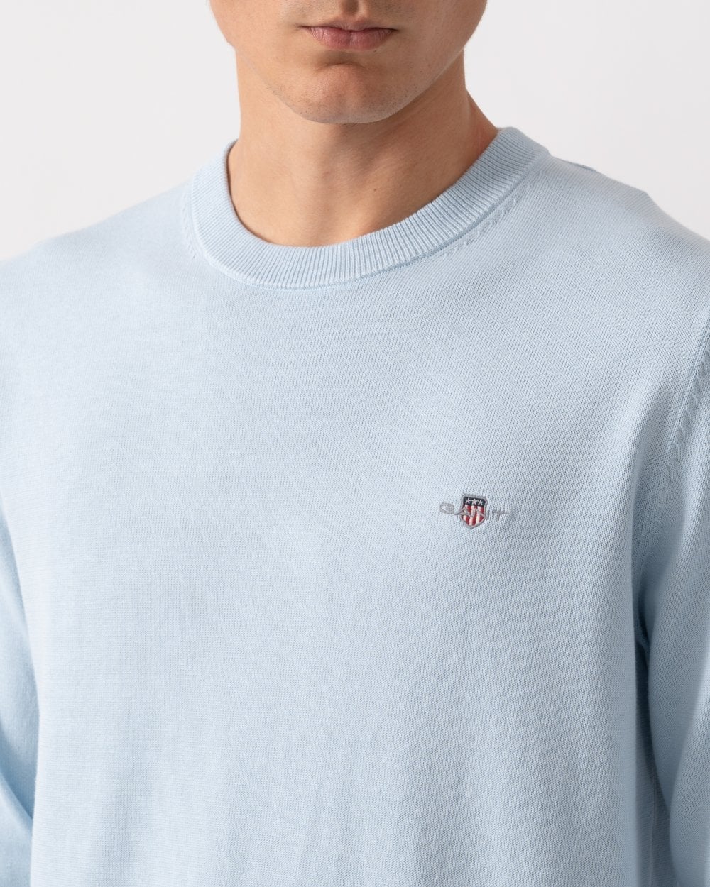 GANT Mens Classic Cotton Crew Neck Jumper - 457 Fresh Blue - Image 2