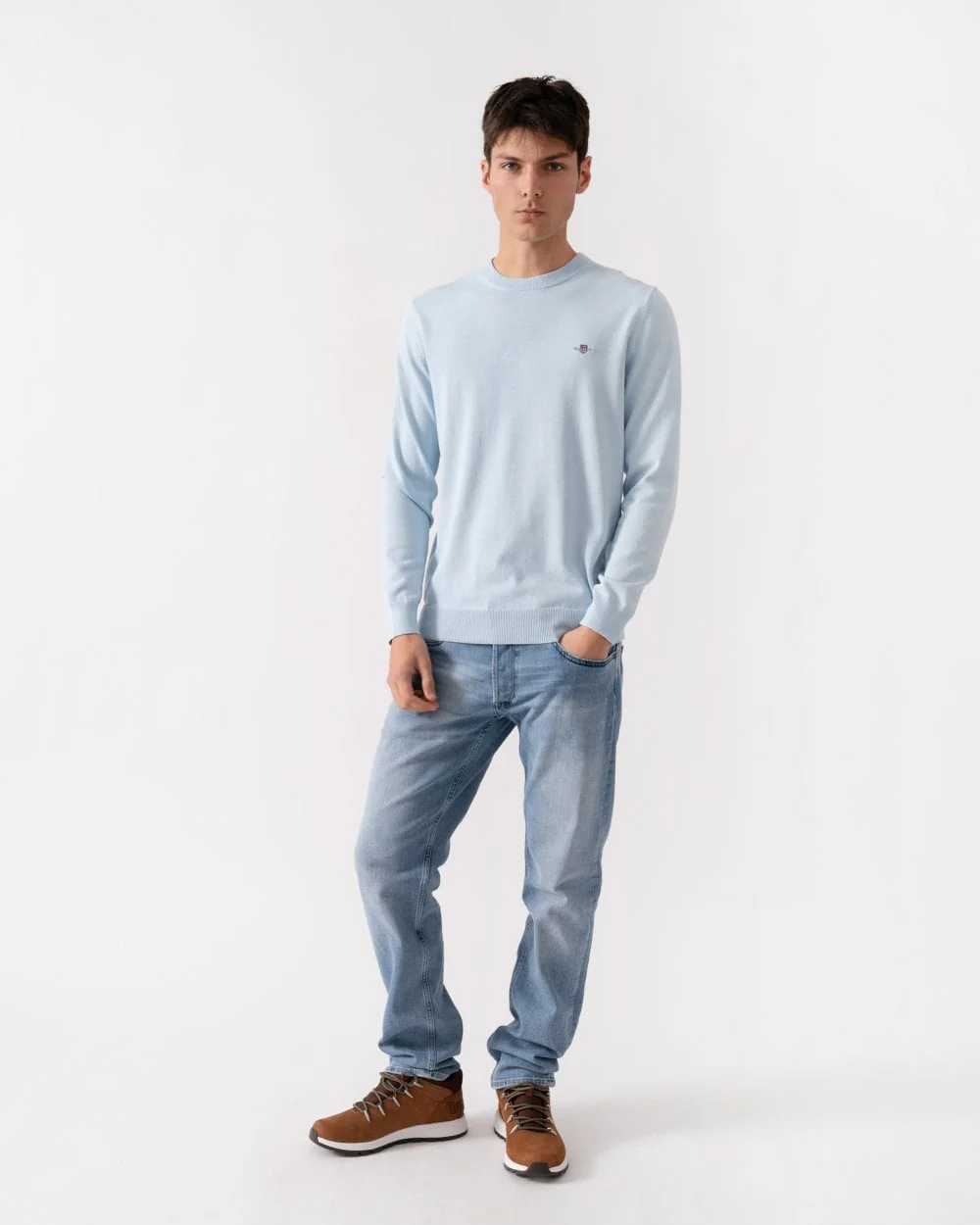 GANT Mens Classic Cotton Crew Neck Jumper - 457 Fresh Blue - Image 3