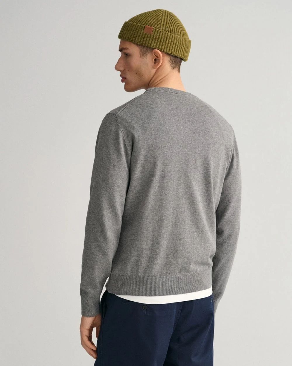 GANT Mens Classic Cotton Crew Neck Jumper - 92 Dark Grey Melange - Image 2
