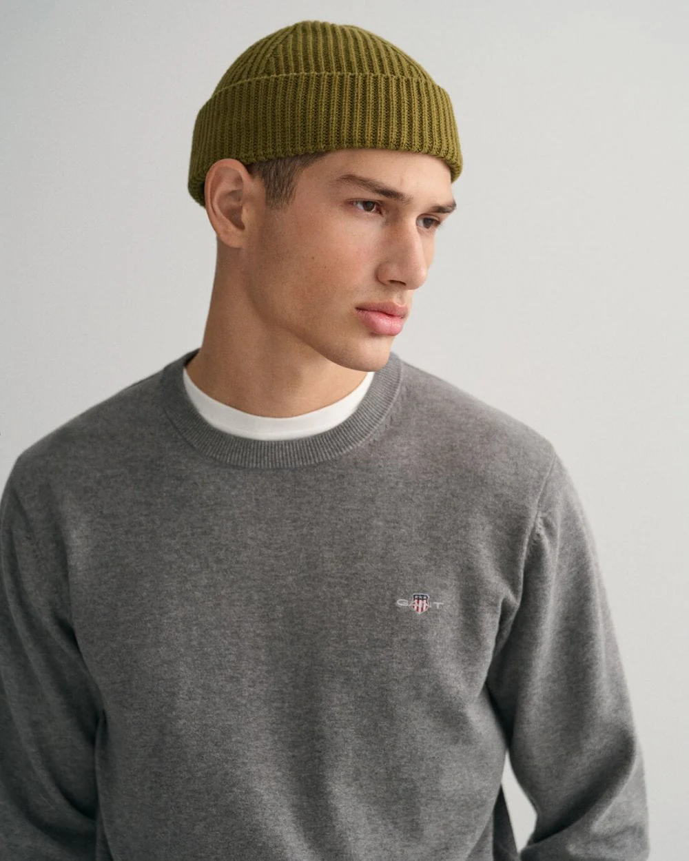 GANT Mens Classic Cotton Crew Neck Jumper - 92 Dark Grey Melange - Image 3