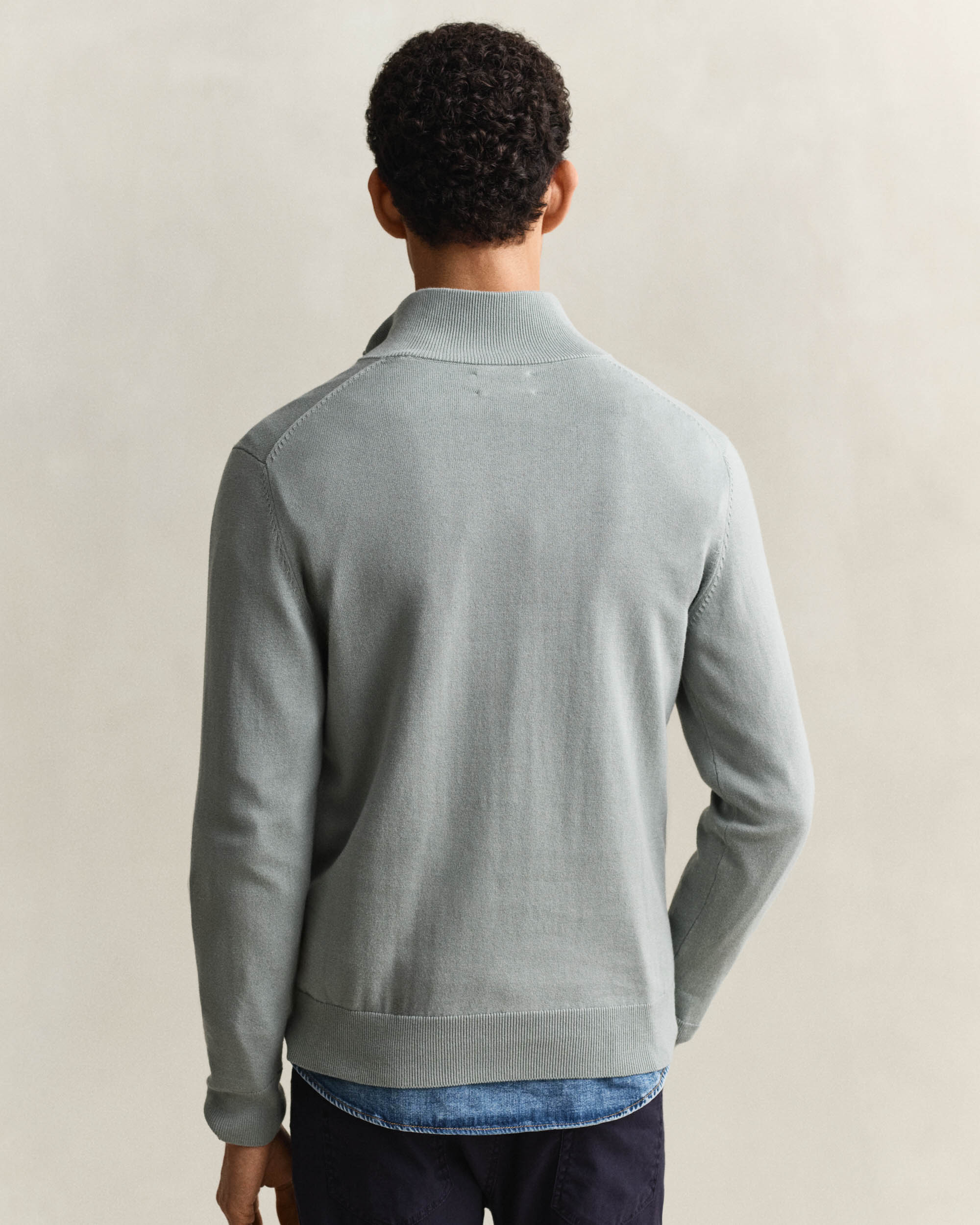GANT Mens Classic Cotton Half Zip Jumper - 10 Ceramic Grey - Image 3