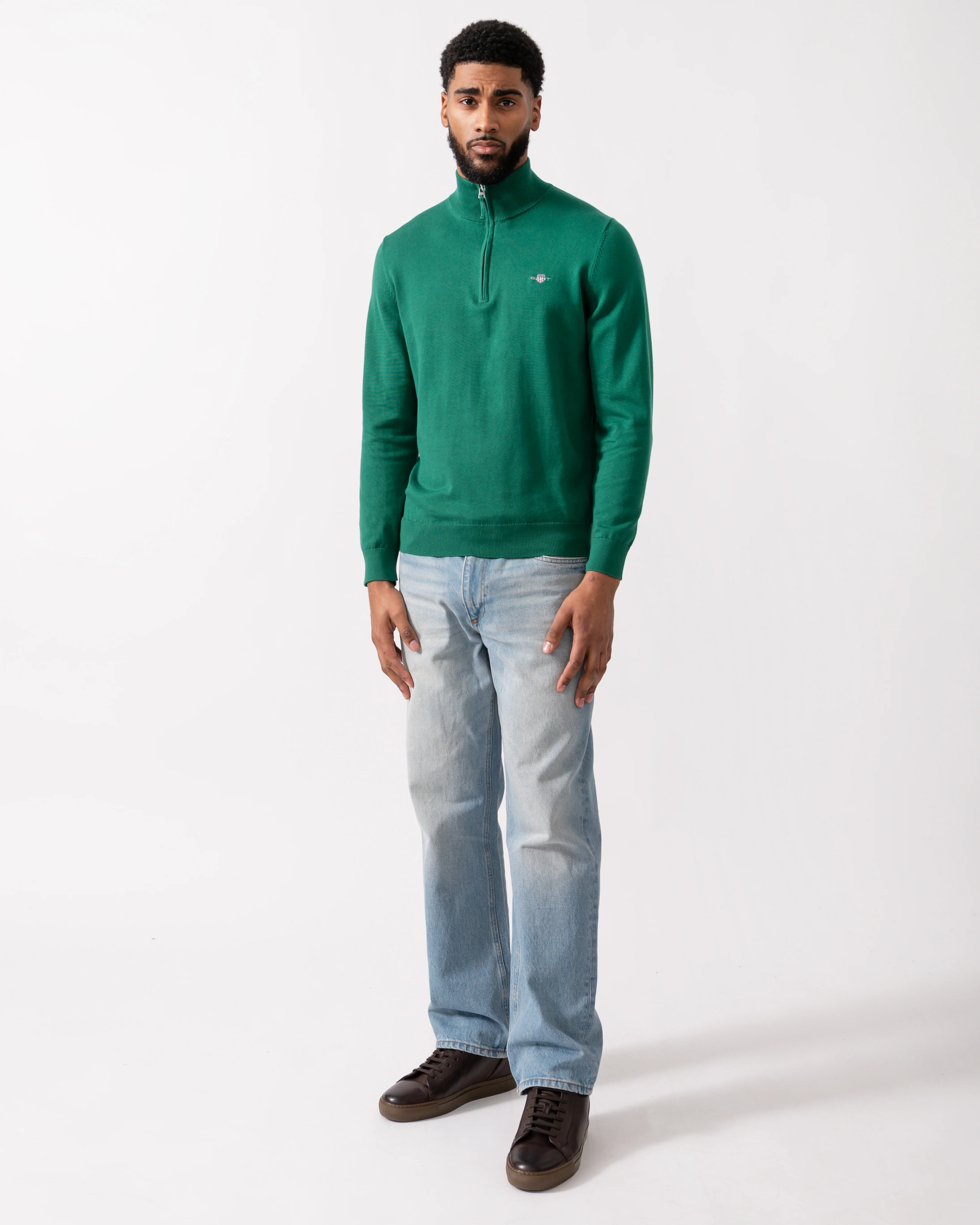 GANT Mens Classic Cotton Half Zip Jumper - 373 Deep Forest Green - Image 2