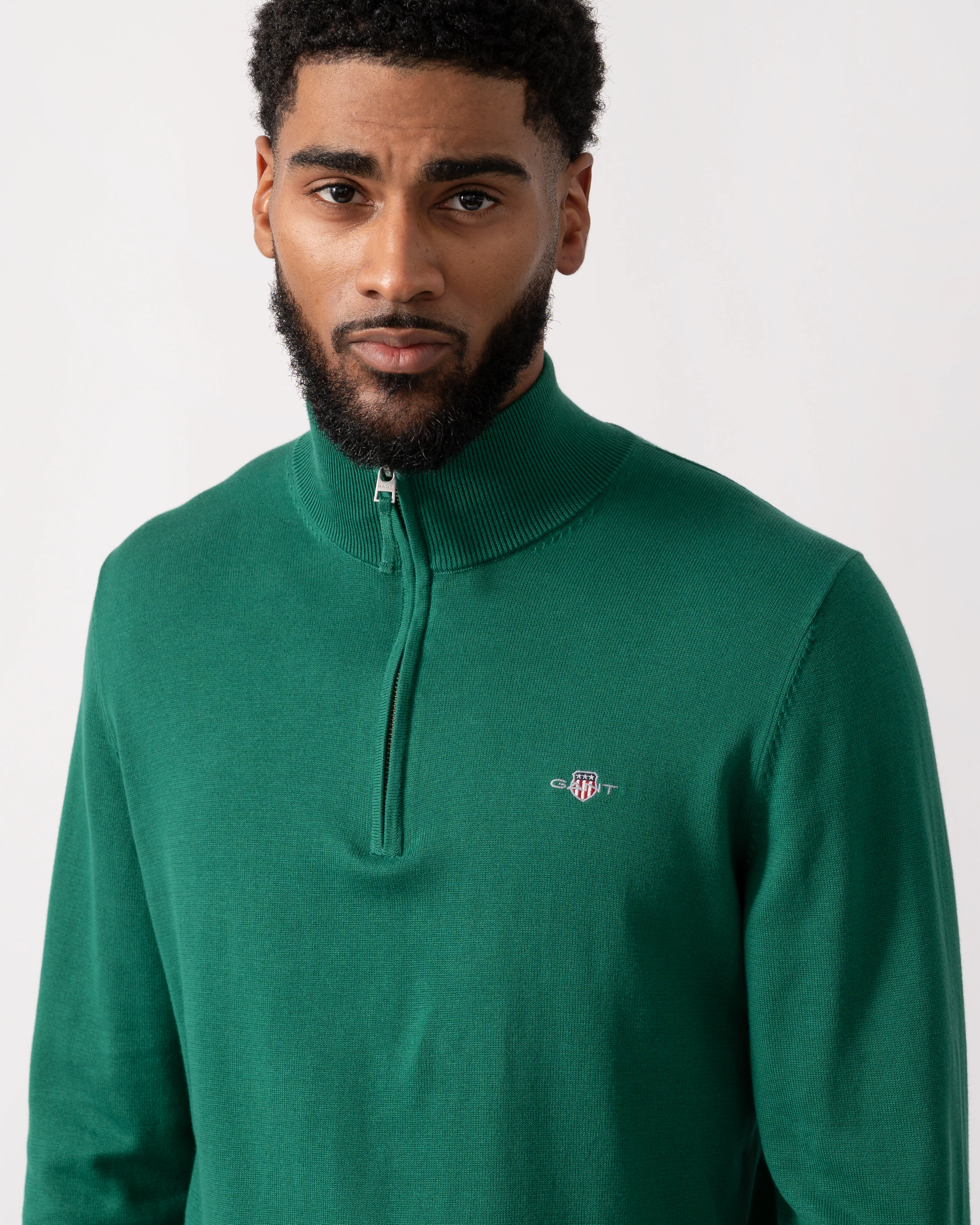 GANT Mens Classic Cotton Half Zip Jumper - 373 Deep Forest Green - Image 3