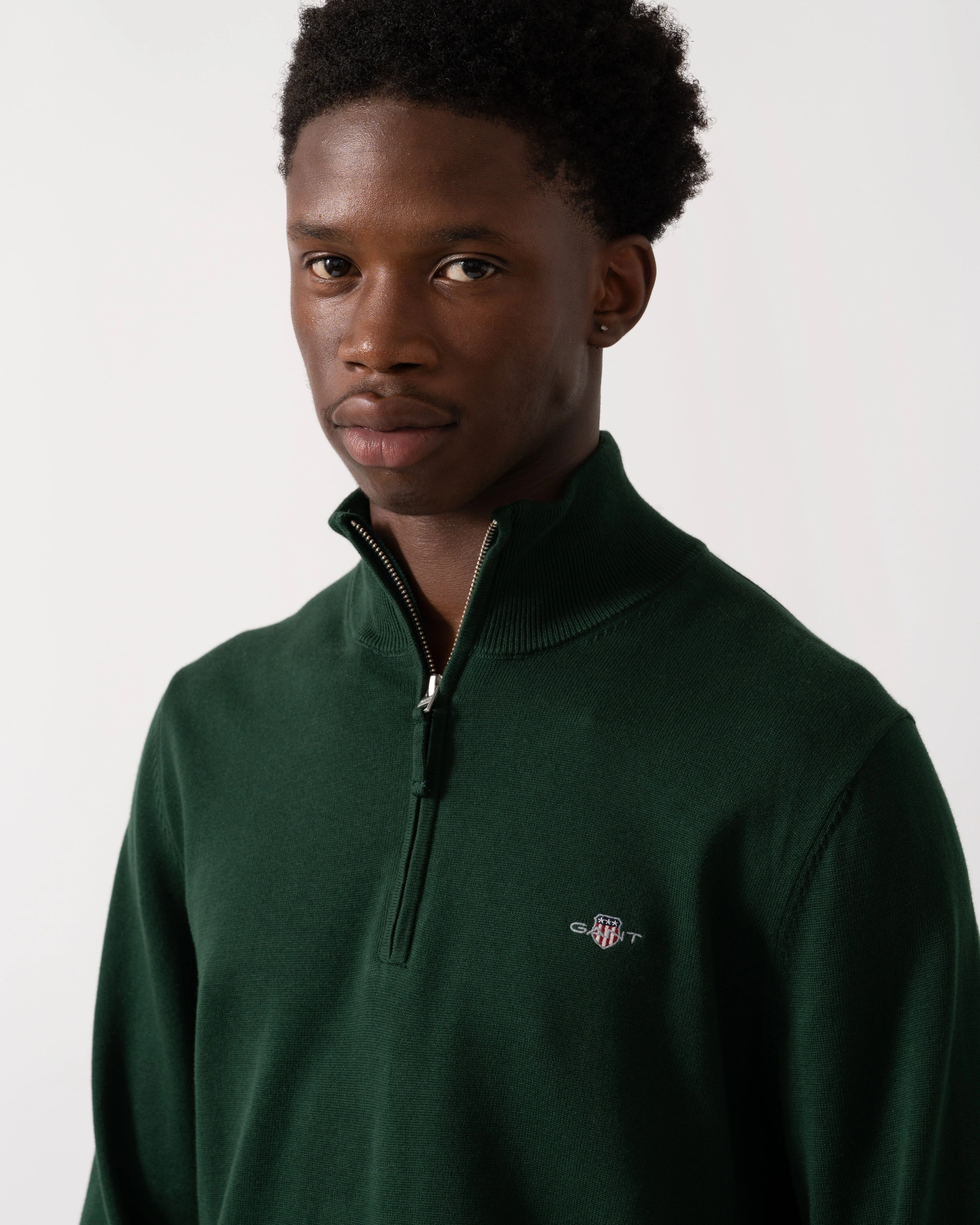 GANT Mens Classic Cotton Half Zip Jumper - 374 Tartan Green - Image 2