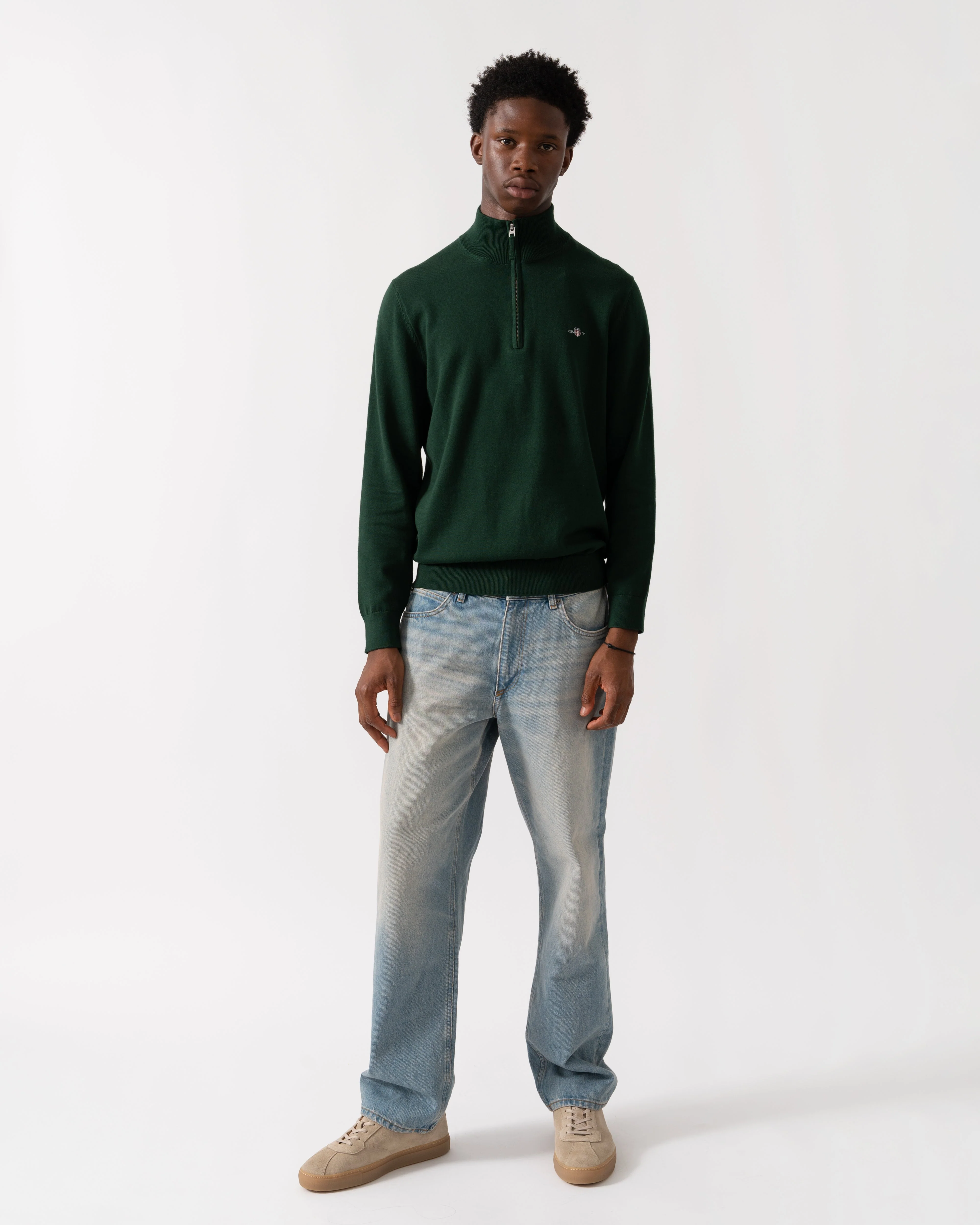 GANT Mens Classic Cotton Half Zip Jumper - 374 Tartan Green - Image 3