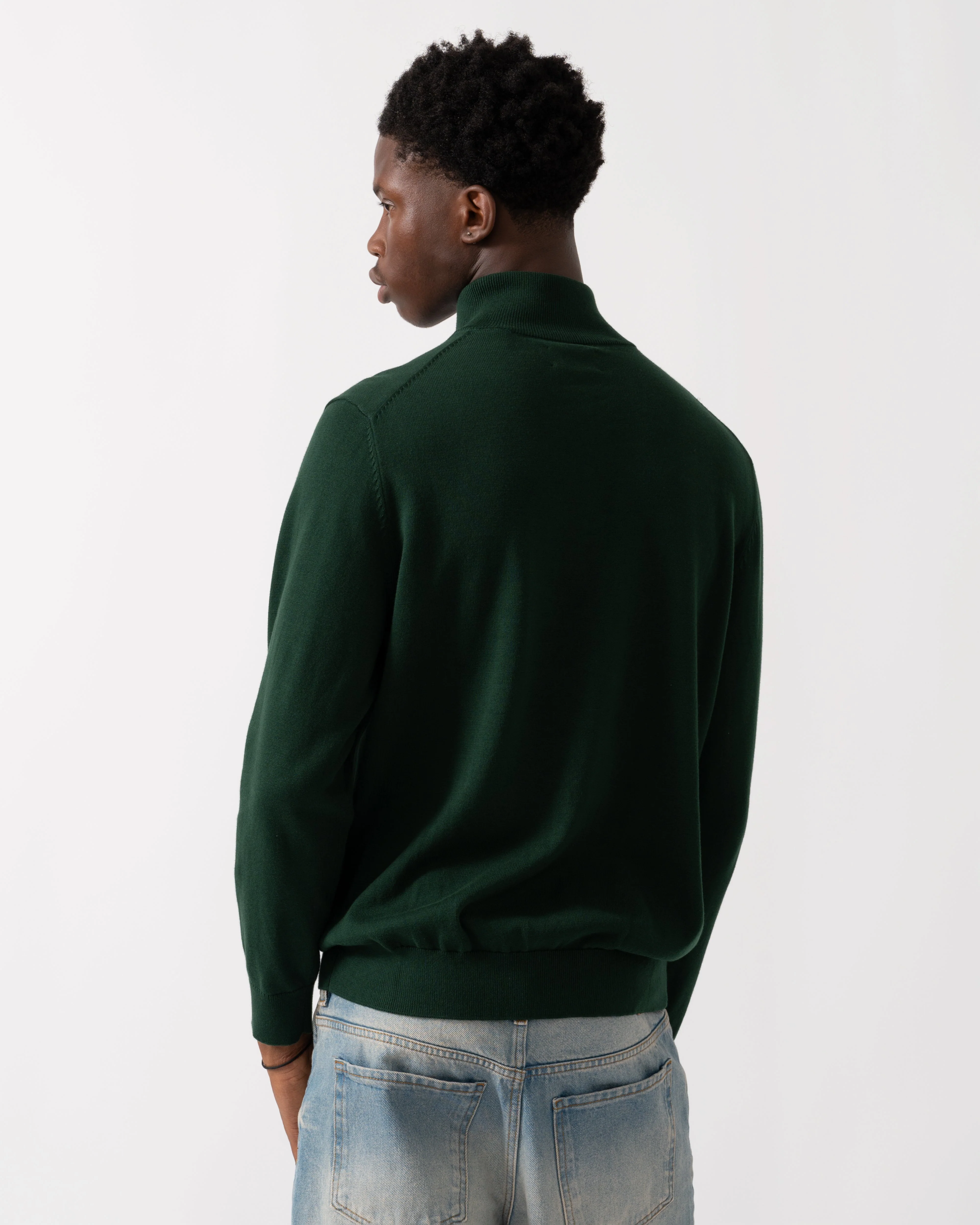 GANT Mens Classic Cotton Half Zip Jumper - 374 Tartan Green - Image 4