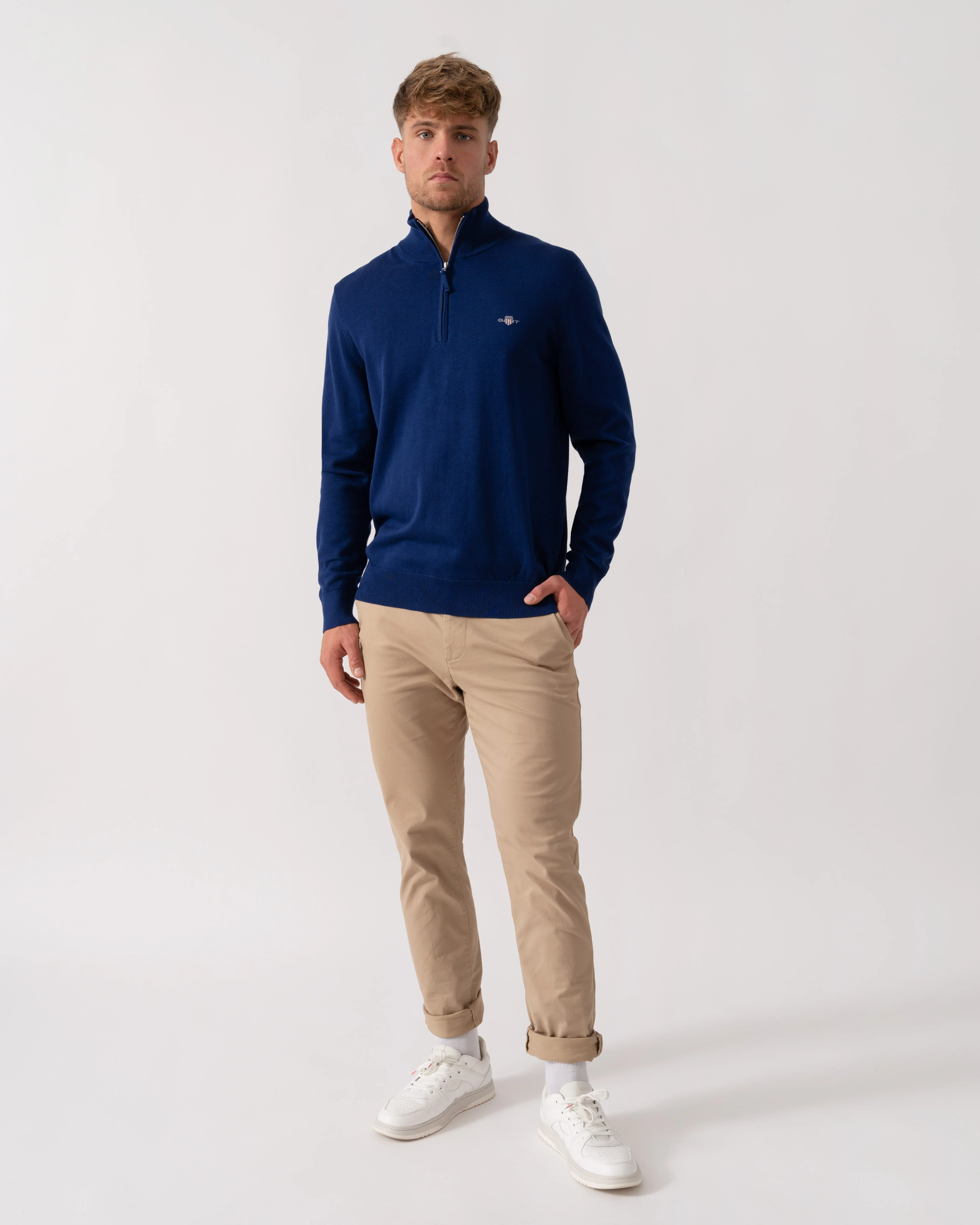 GANT Mens Classic Cotton Half Zip Jumper - 432 Rich Navy - Image 2