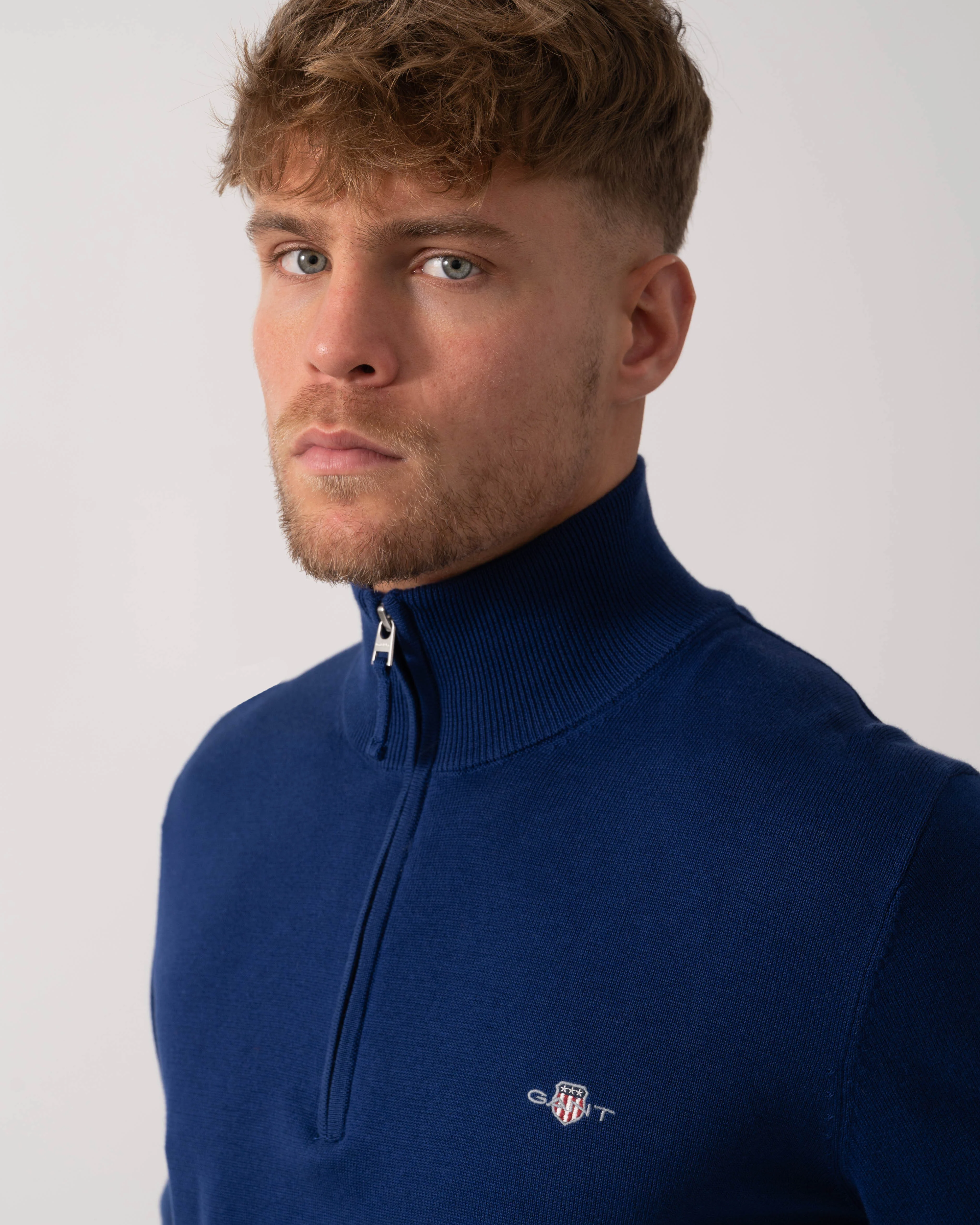 GANT Mens Classic Cotton Half Zip Jumper - 432 Rich Navy - Image 3