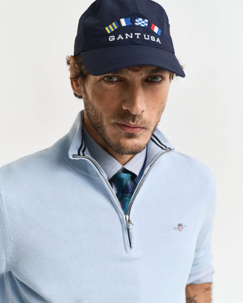 GANT Mens Classic Cotton Half Zip Jumper - 457 Fresh Blue - Image 2