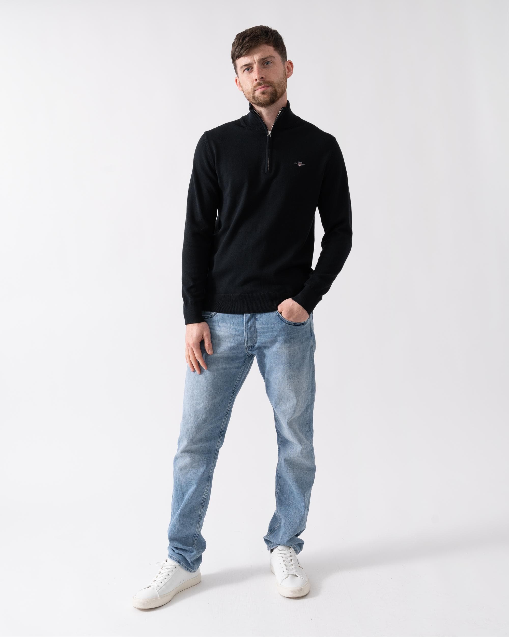 GANT Mens Classic Cotton Half Zip Jumper - 5 Black - Image 3
