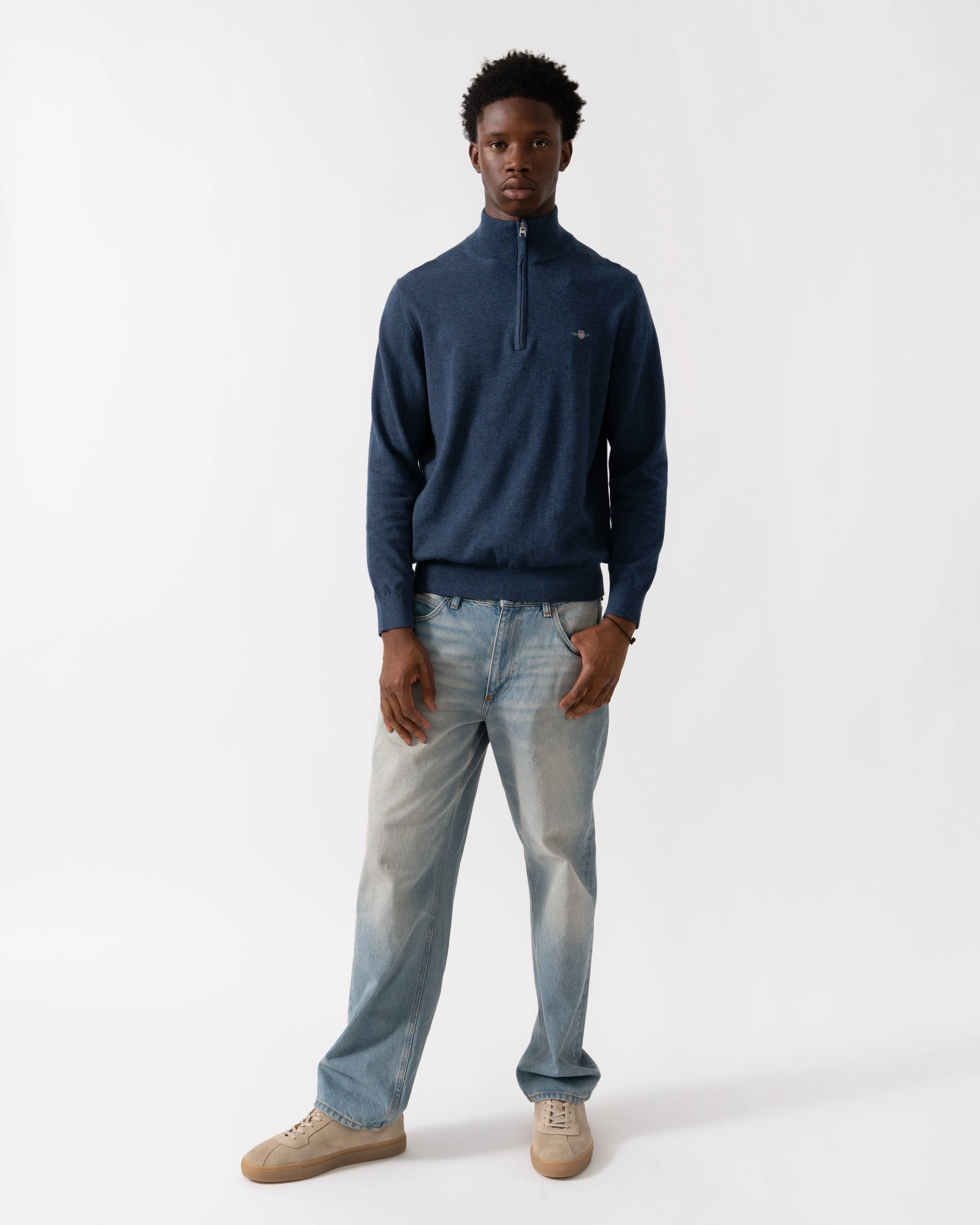 GANT Mens Classic Cotton Half Zip Jumper - 902 Dark Jeansblue Melange - Image 3