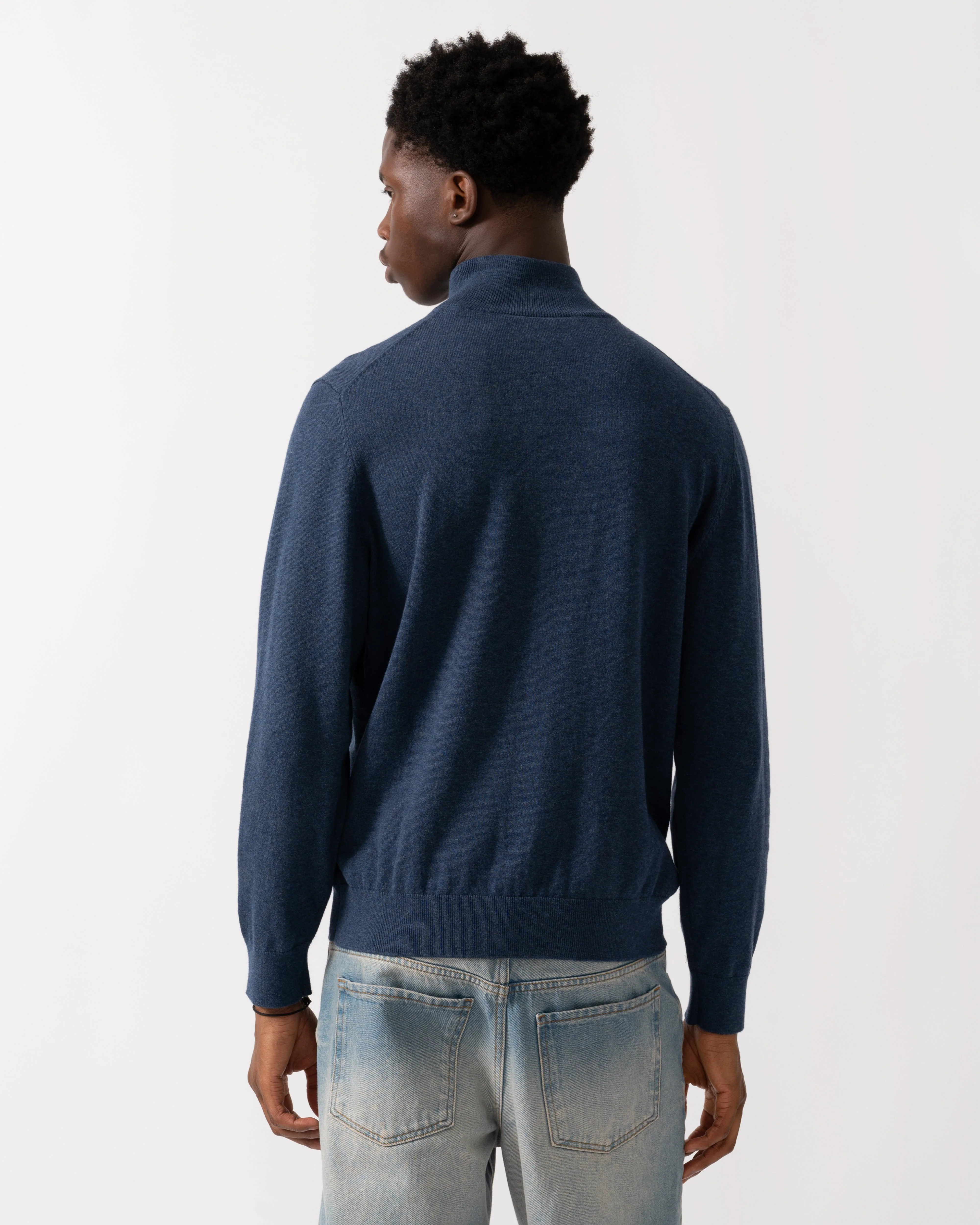 GANT Mens Classic Cotton Half Zip Jumper - 902 Dark Jeansblue Melange - Image 4