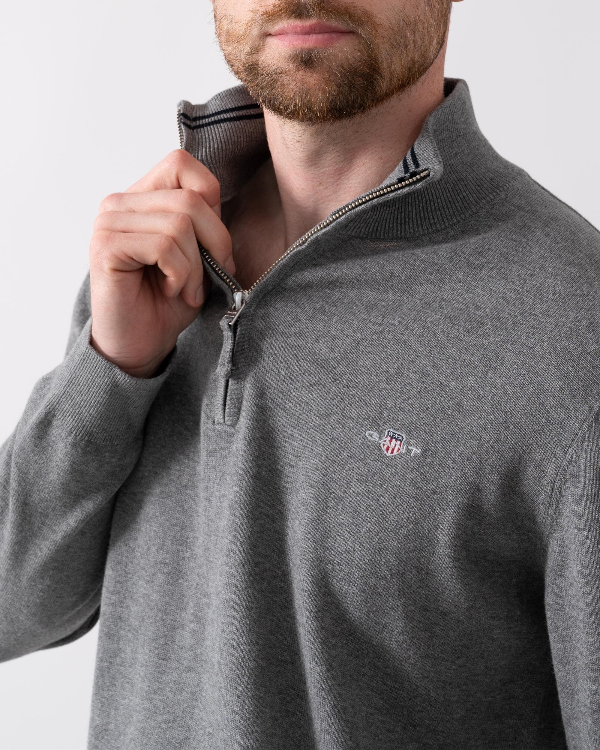 GANT Mens Classic Cotton Half Zip Jumper - 92 Dark Grey Melange - Image 2