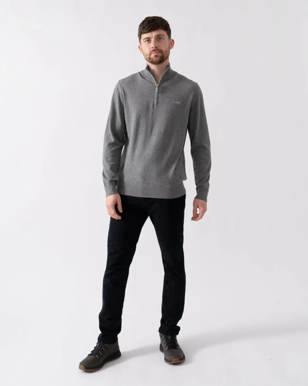 GANT Mens Classic Cotton Half Zip Jumper - 92 Dark Grey Melange - Image 3
