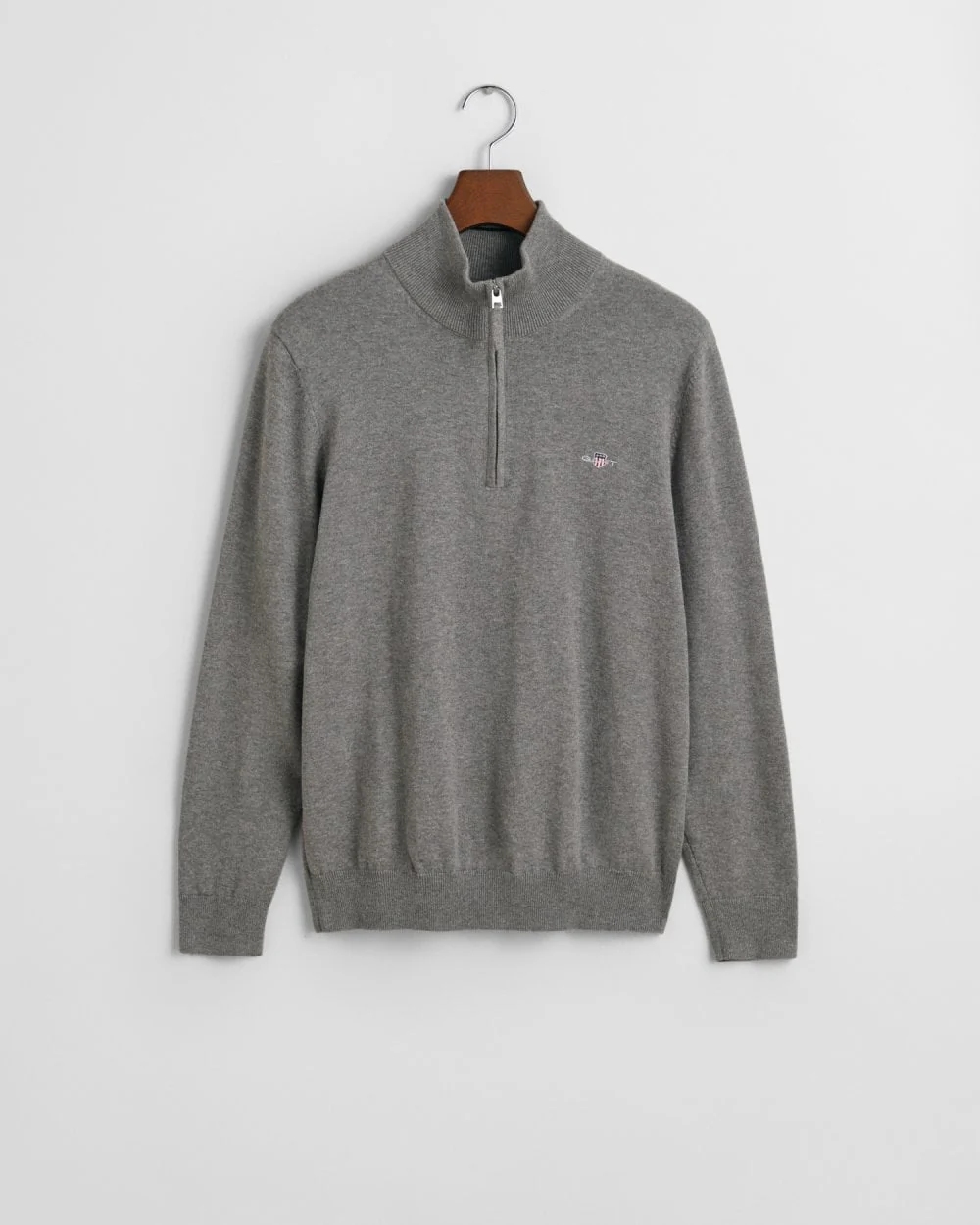 GANT Mens Classic Cotton Half Zip Jumper - 92 Dark Grey Melange - Image 5