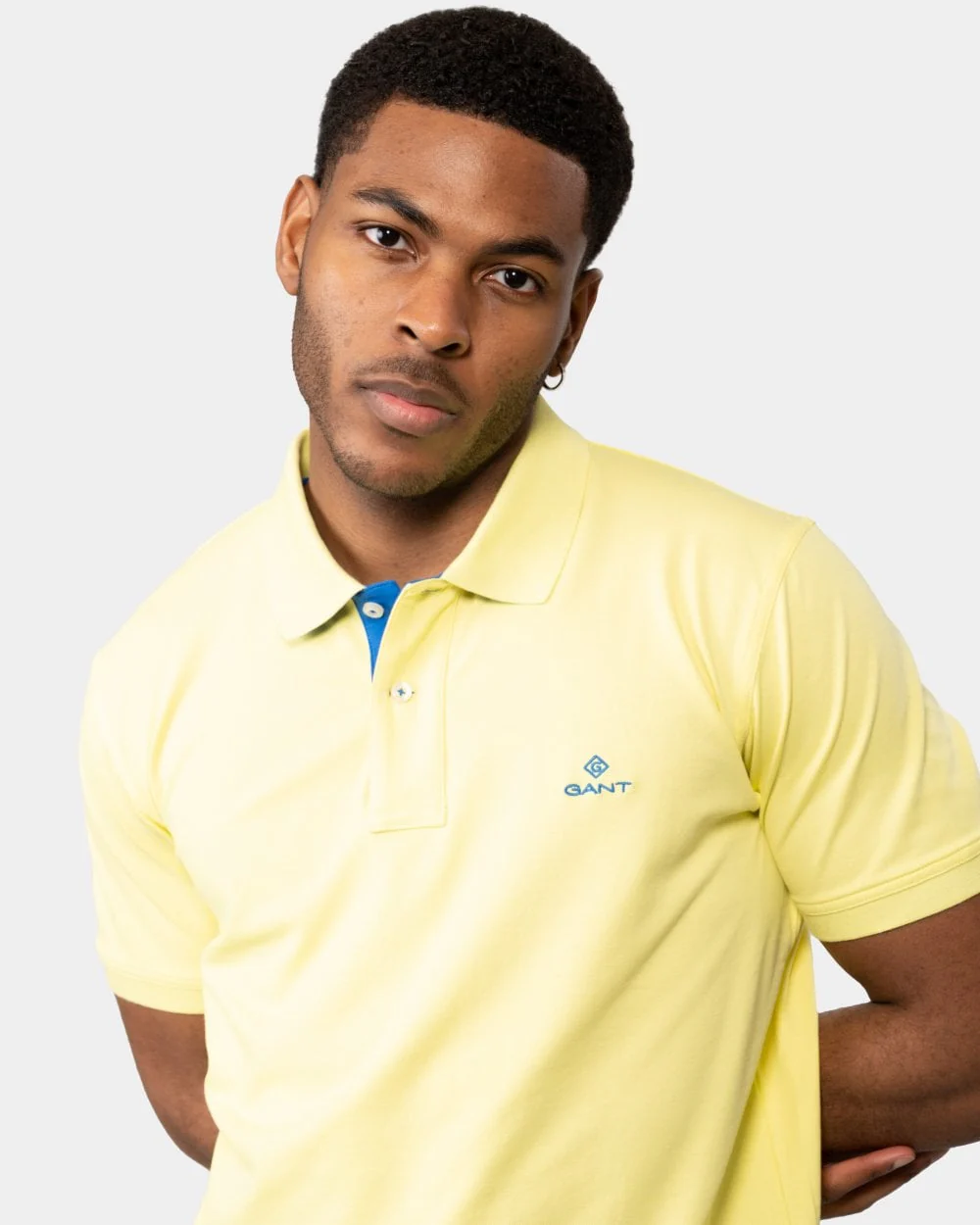 GANT Mens Contrast Collar Pique Short Sleeve Rugger - 719 Clear Yellow - Image 2