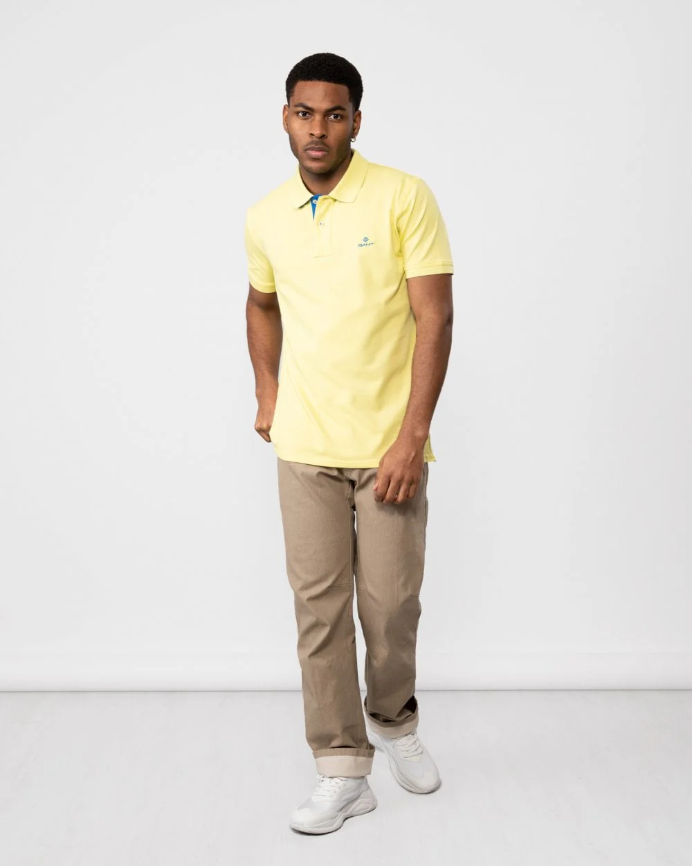 GANT Mens Contrast Collar Pique Short Sleeve Rugger - 719 Clear Yellow - Image 3